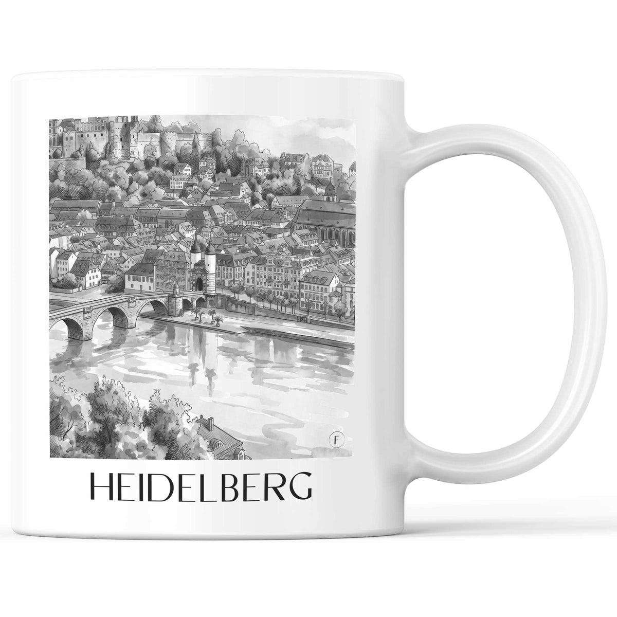 Heidelberg Kaffeebecher - Baden-Württemberg - Deutschland Becher - Kaffeetasse im Aquarell Schwarz-Weiß Stil - favplace