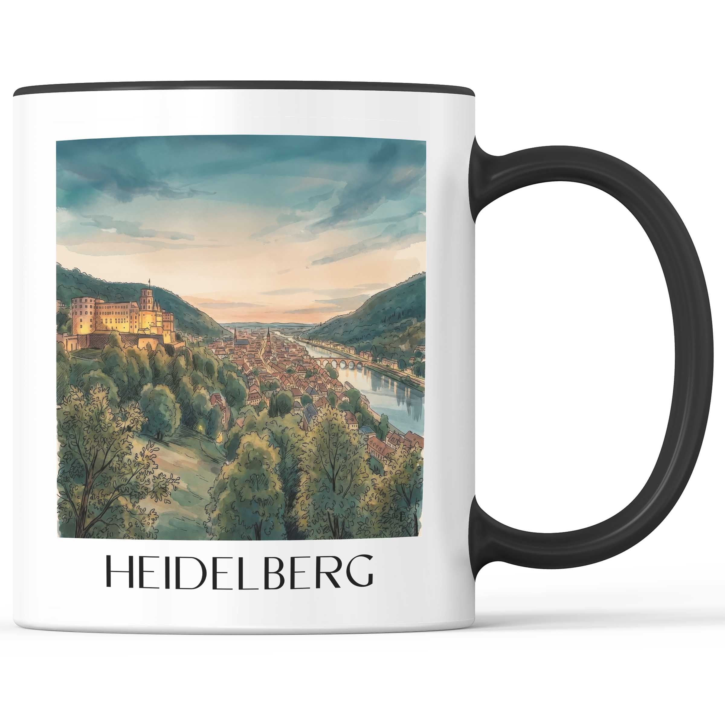 Heidelberg (bei Nacht) Kaffeebecher - Baden-Württemberg - Deutschland Becher - Kaffeetasse im Aquarell Stil - favplace