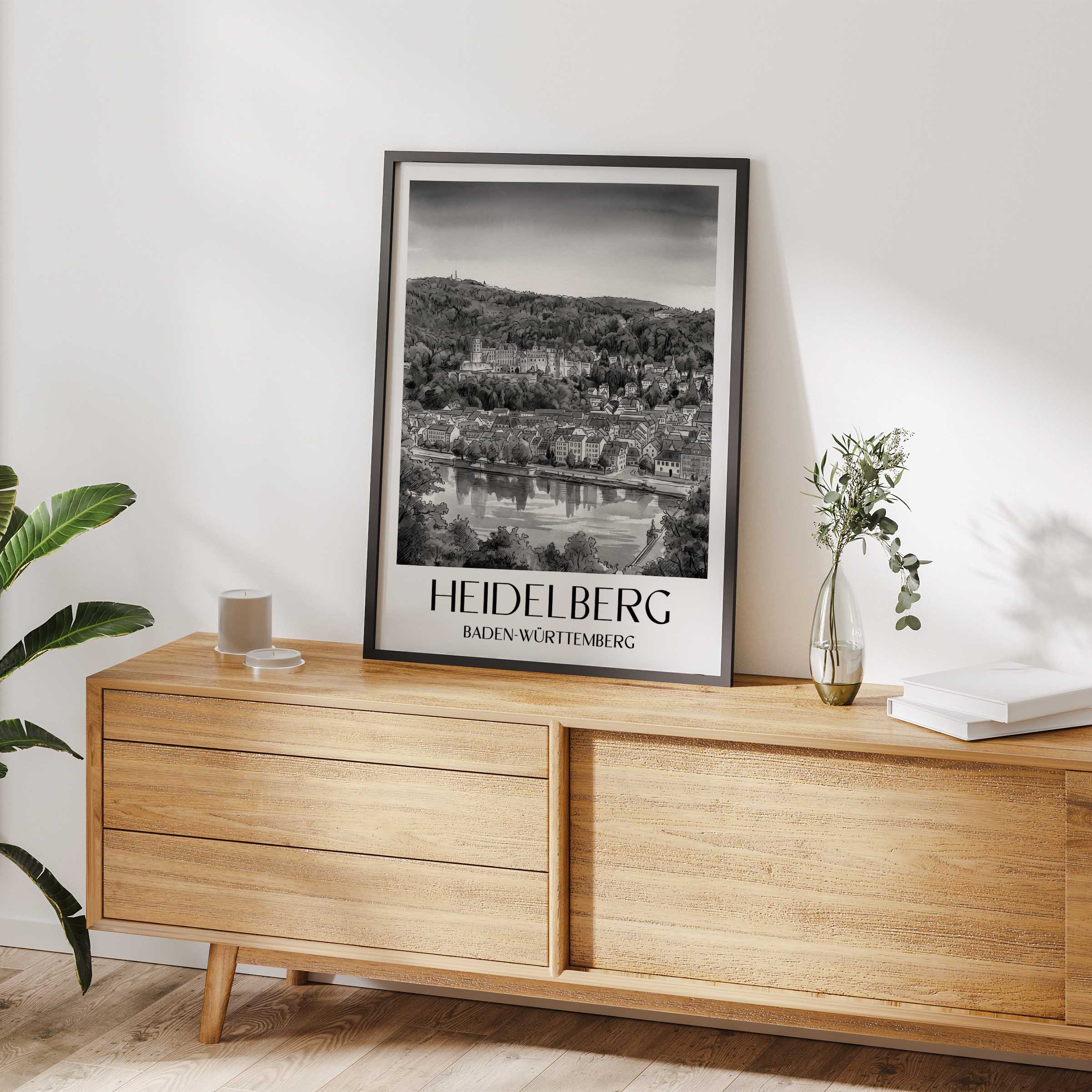 heidelberg-(bei-nacht)-baden-württemberg-deutschland-poster-aquarell-schwarz-weiss