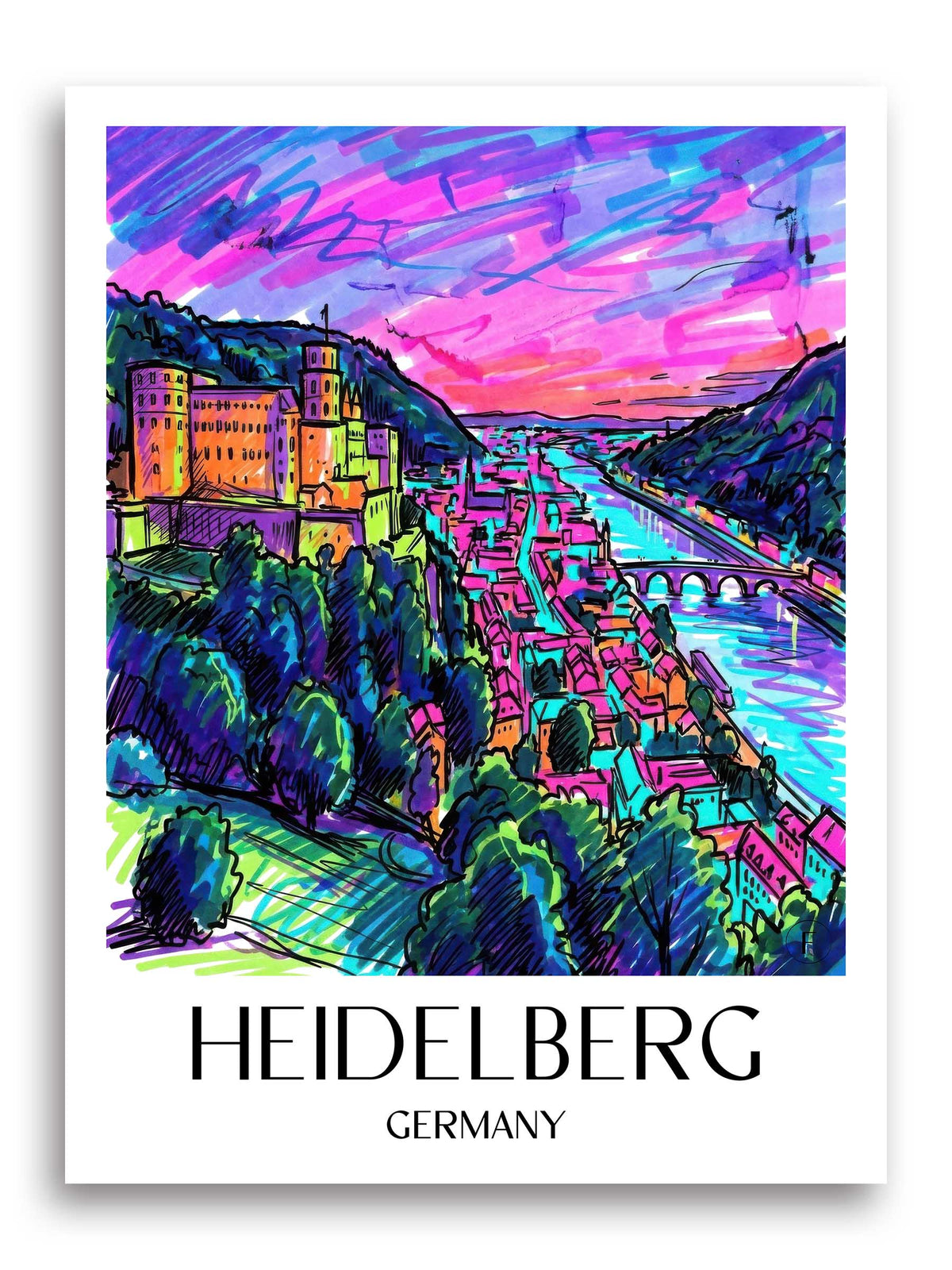 Heidelberg (bei Nacht) Poster - Baden-Württemberg - Deutschland Kunstdruck - Tag Graffiti von A4 bis A1 - favplace
