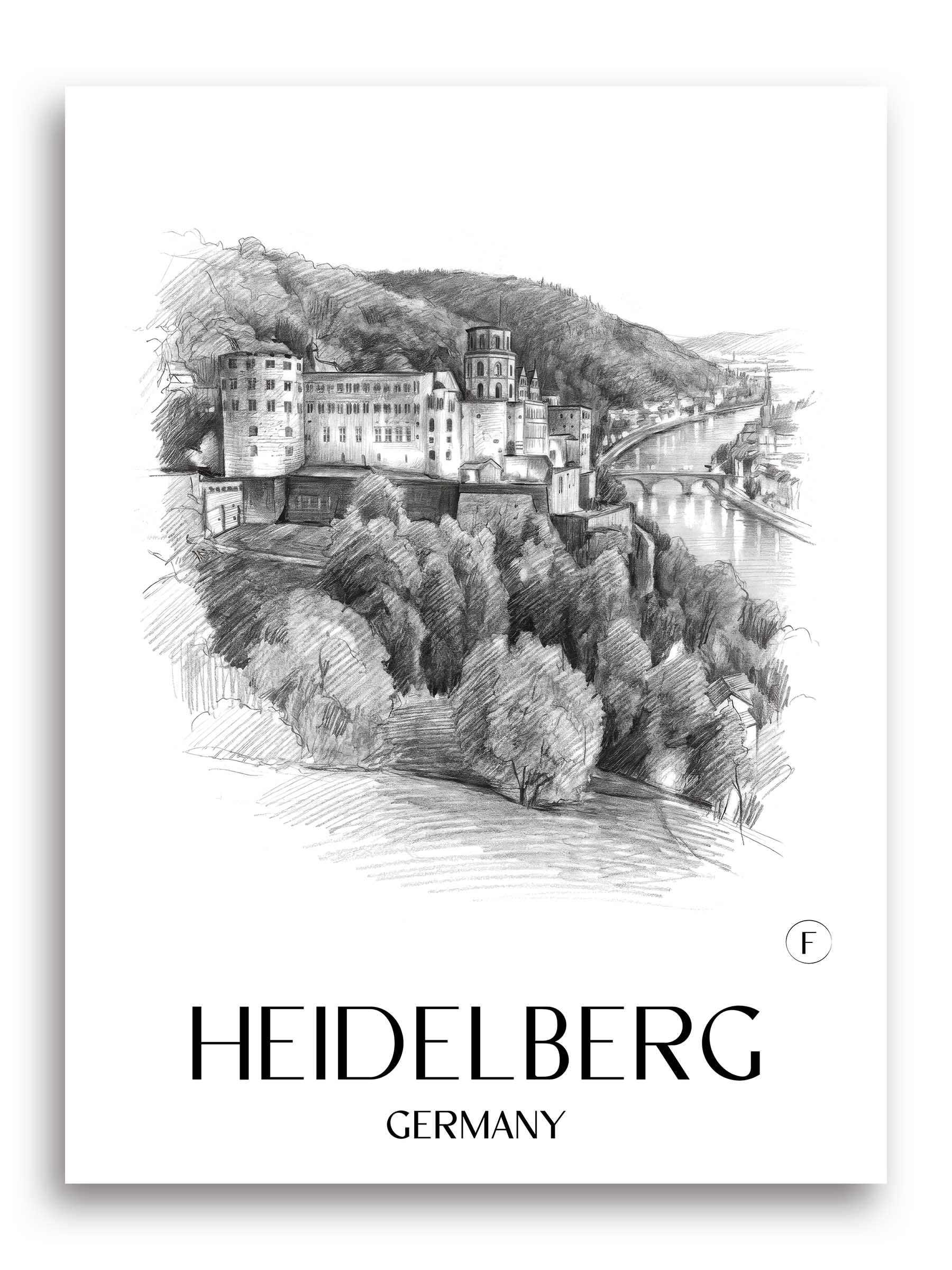 Heidelberg (bei Nacht) Poster - Baden-Württemberg - Deutschland Kunstdruck - Zeichnung von A4 bis A1