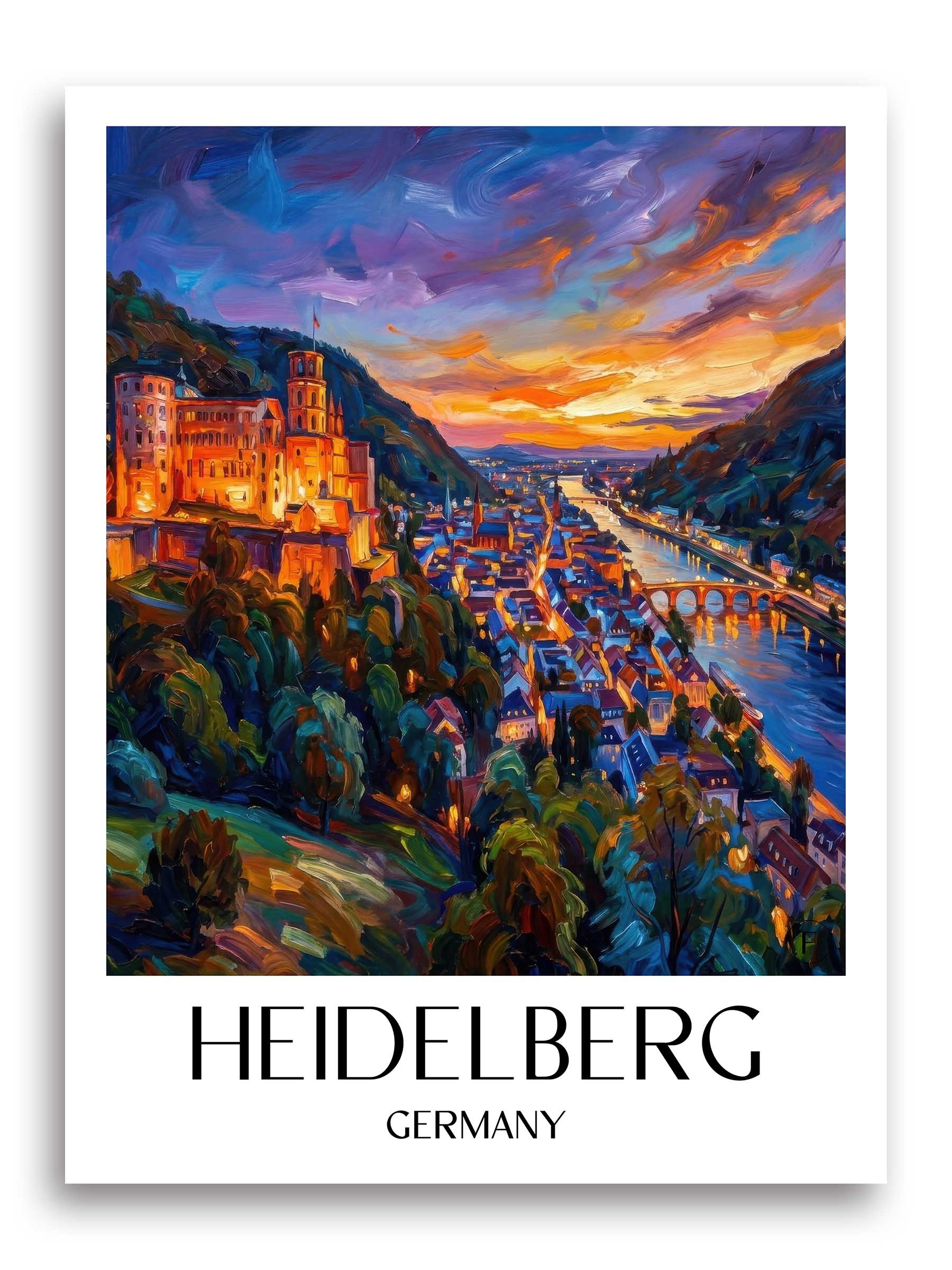 Heidelberg (bei Nacht) Poster - Baden-Württemberg - Deutschland Kunstdruck - Ölgemälde von A4 bis A1 - favplace