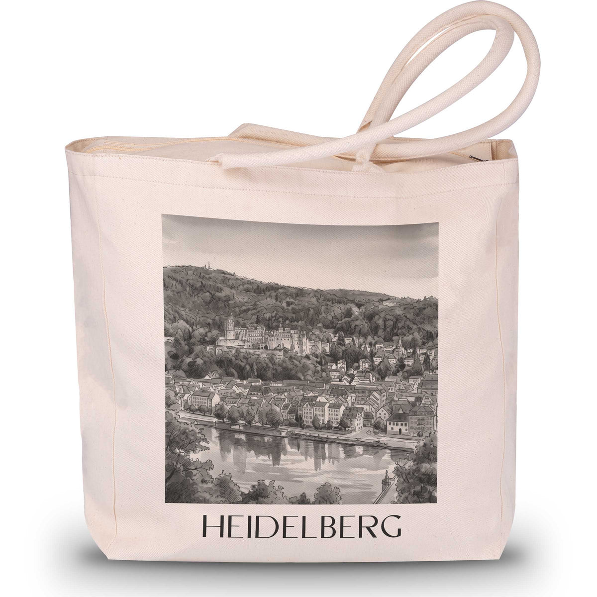 Heidelberg (bei Nacht) Shopping Tasche - Baden-Württemberg - Deutschland Tote Bag - Einkaufstasche im Aquarell Schwarz-Weiß Stil - favplace