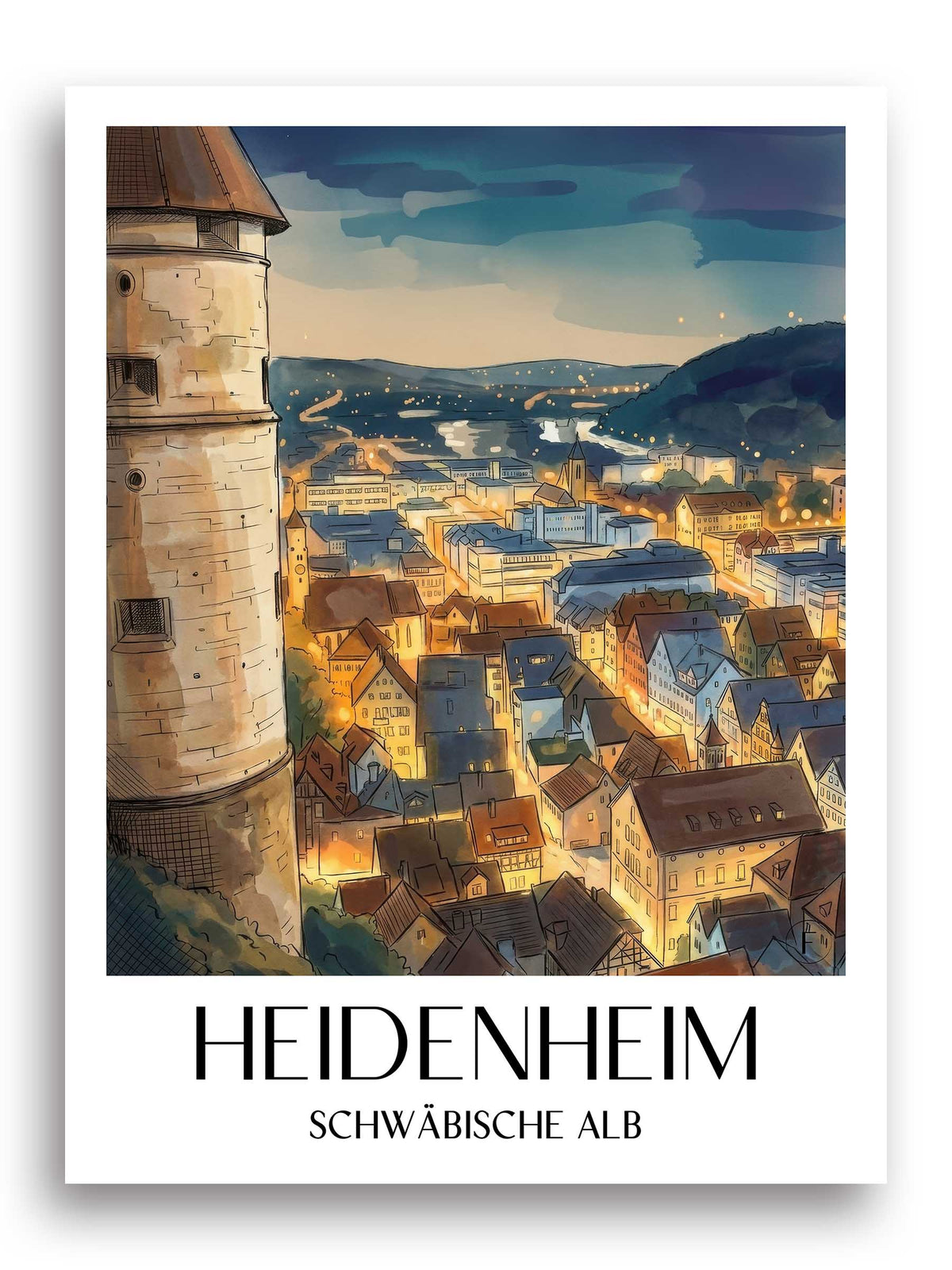 heidenheim-schwäbische-alb-deutschland-poster-aquarell