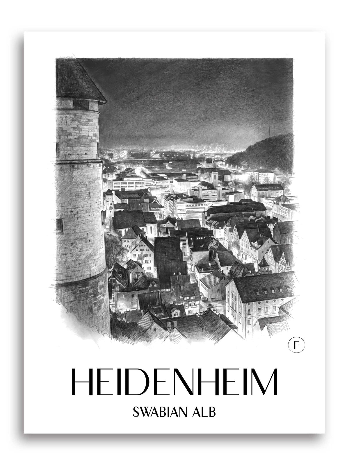 Heidenheim Poster - Schwäbische Alb - Deutschland Kunstdruck - Zeichnung von A4 bis A1