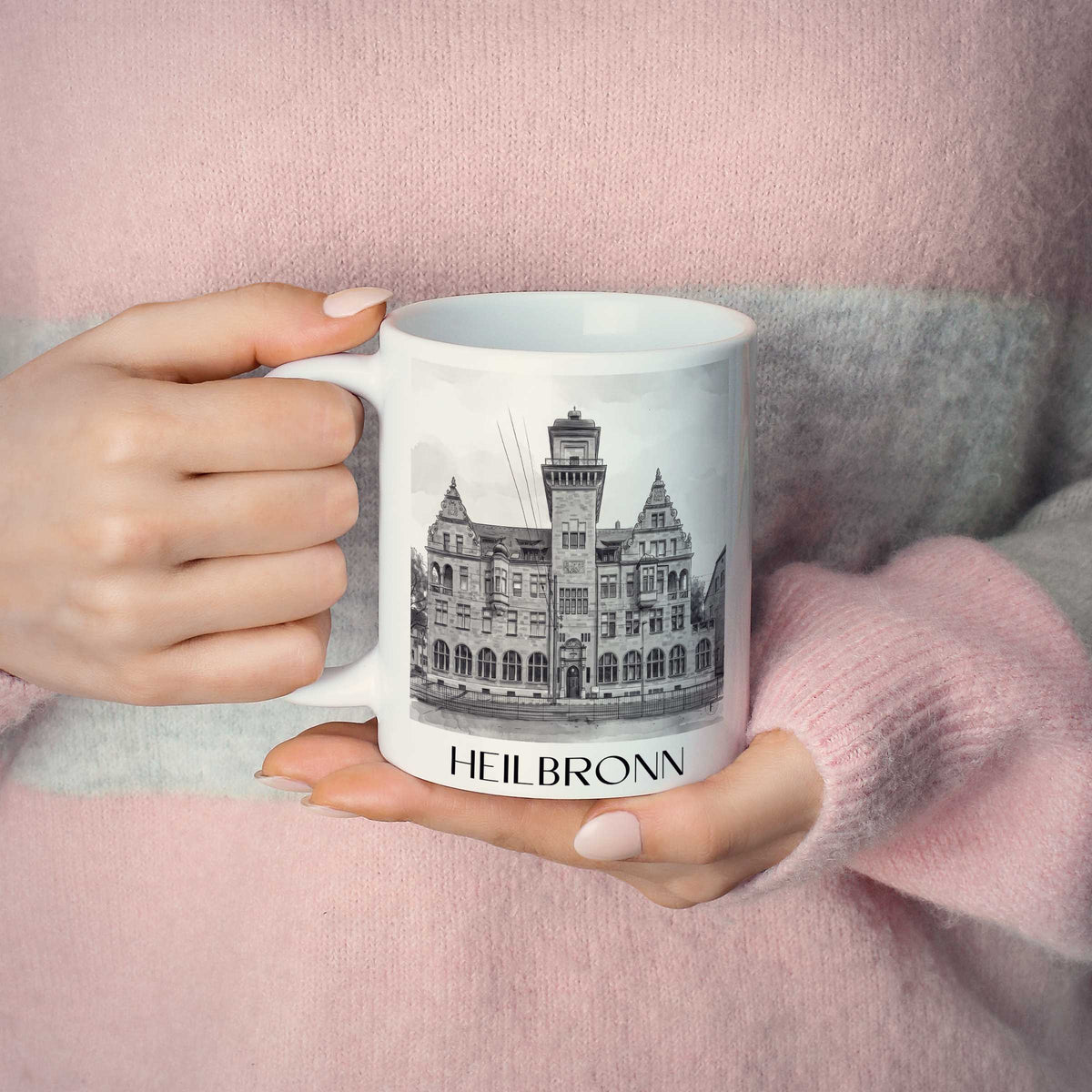 heilbronn-deutschland-kaffeebecher-aquarell-schwarz-weiss