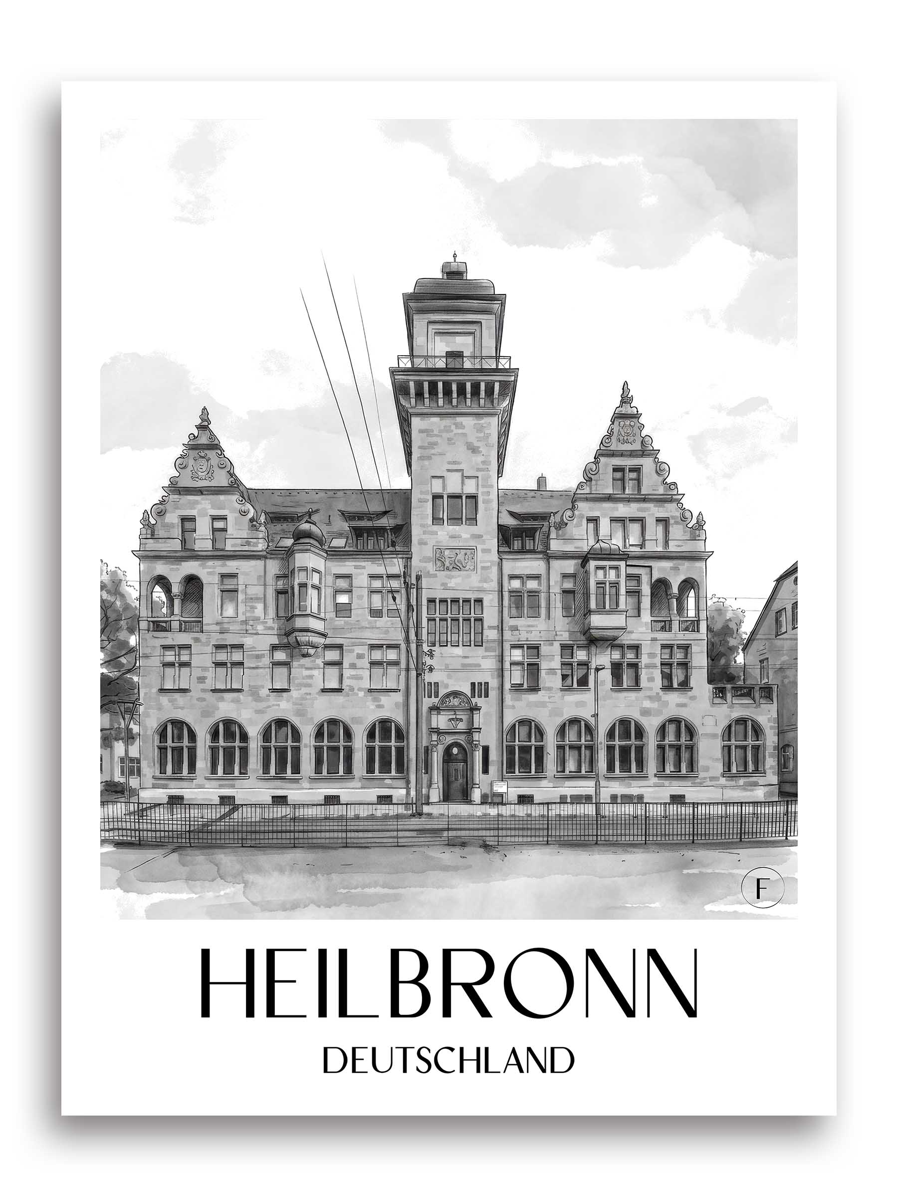 heilbronn-deutschland-poster-aquarell-schwarz-weiss