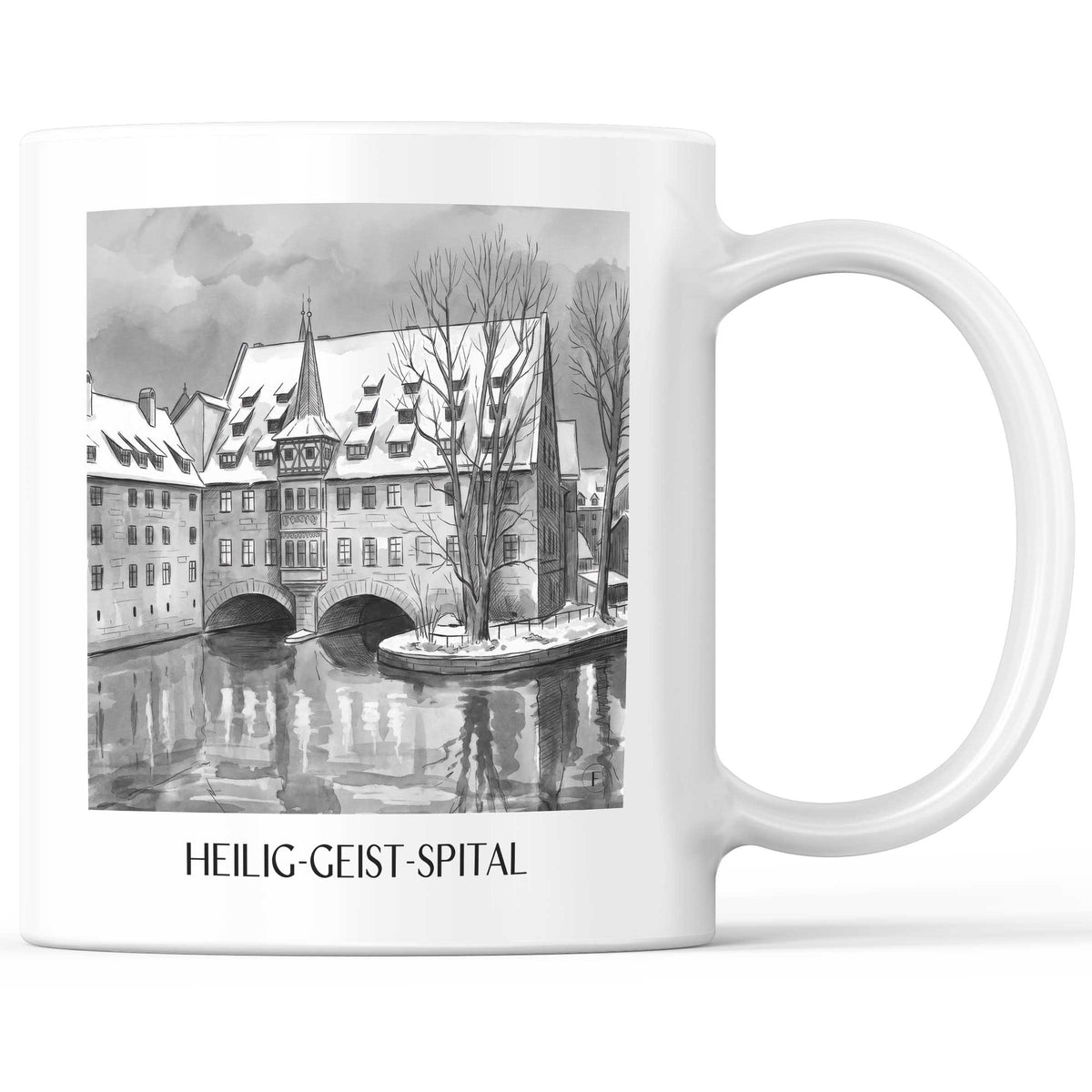 Heilig-Geist-Spital Kaffeebecher - Nürnberg - Deutschland Becher - Kaffeetasse im Aquarell Schwarz-Weiß Stil - favplace