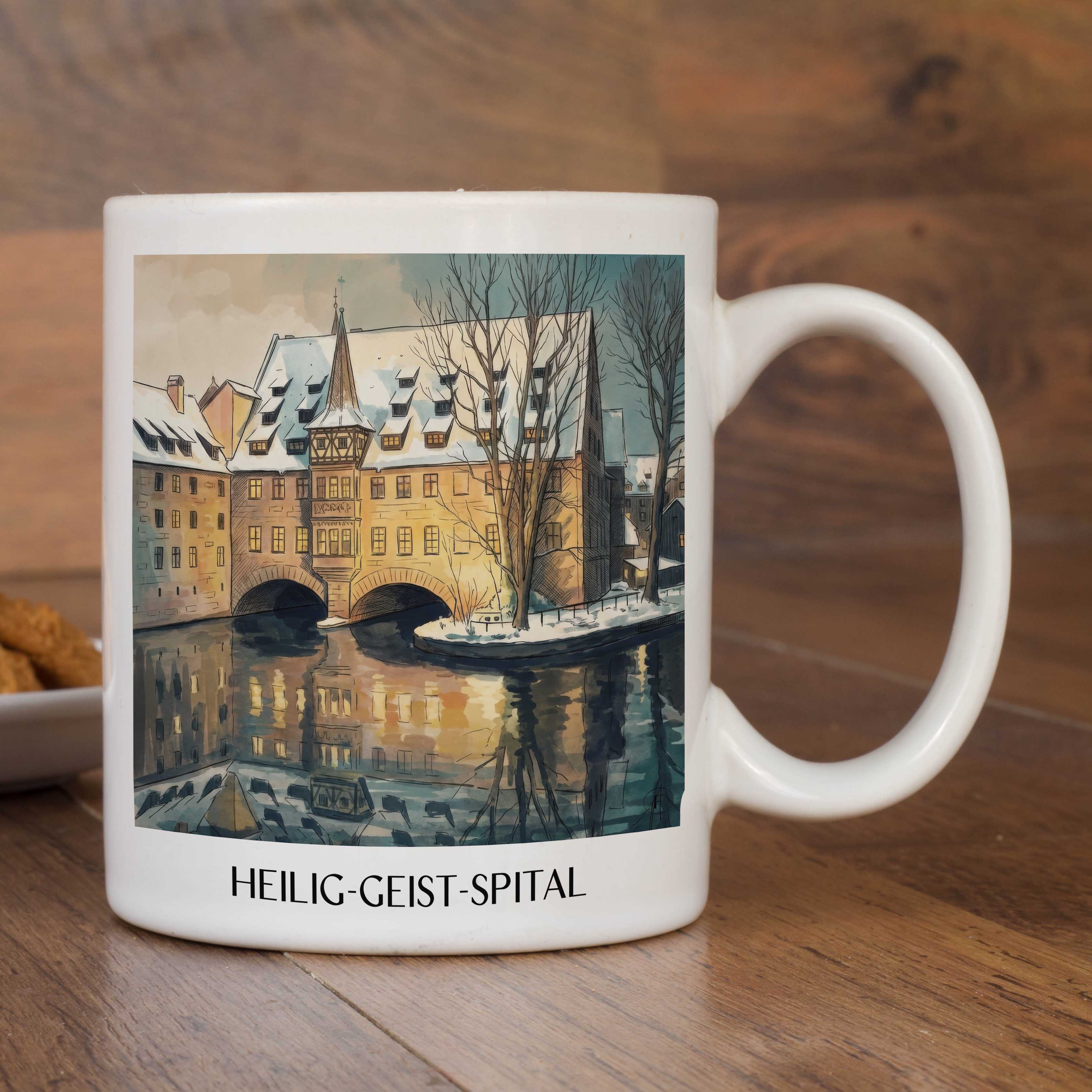 heilig-geist-spital-nürnberg-deutschland-kaffeebecher-aquarell