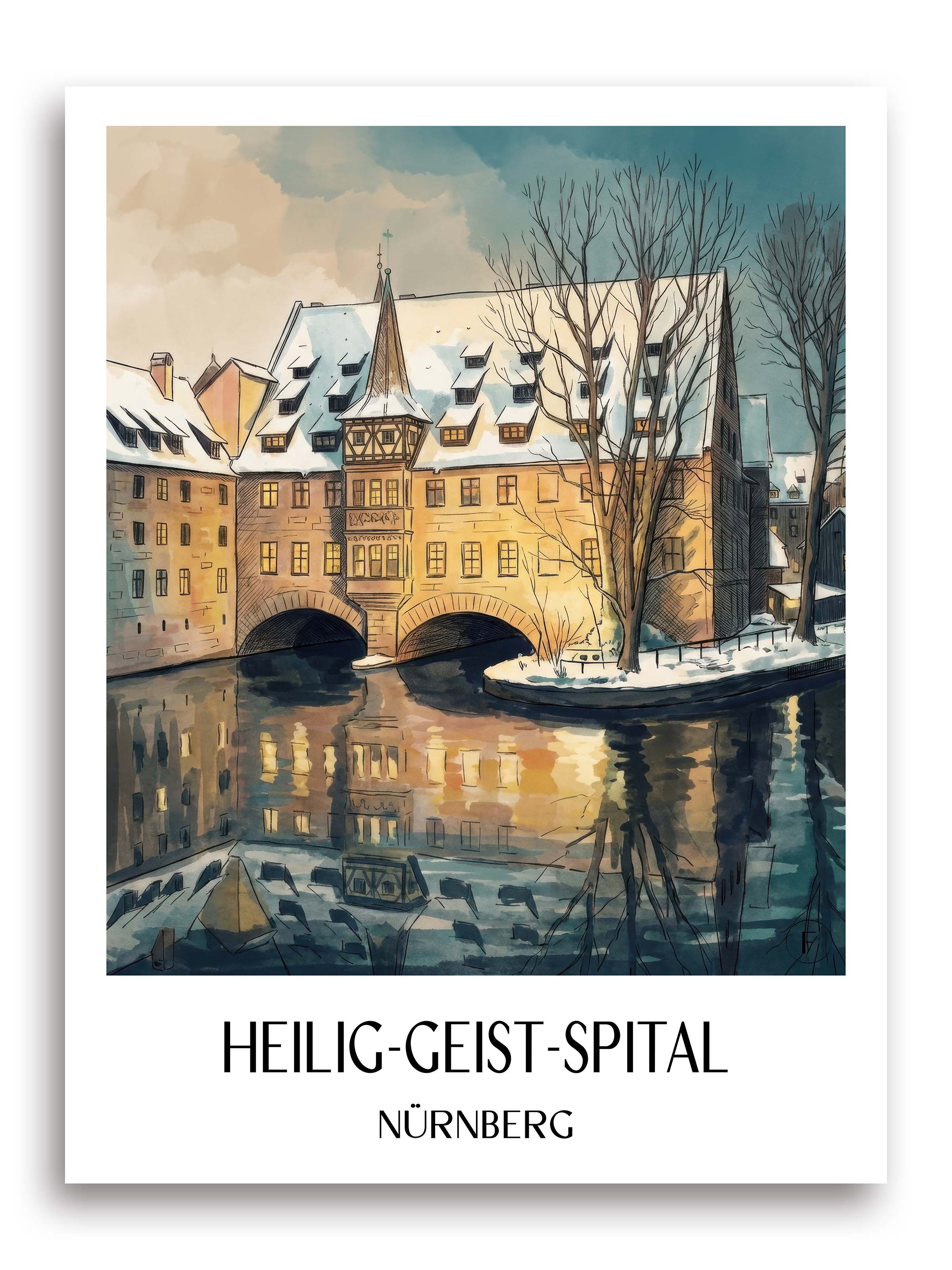 heilig-geist-spital-nürnberg-deutschland-poster-aquarell