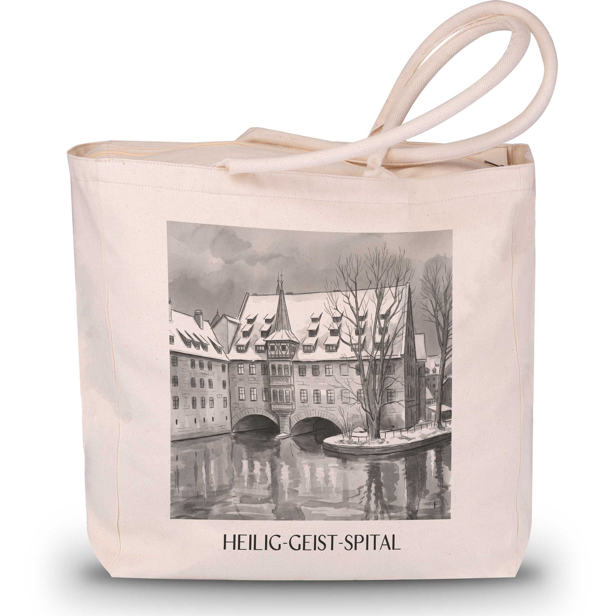 Heilig-Geist-Spital Shopping Tasche - Nürnberg - Deutschland Tote Bag - Einkaufstasche im Aquarell Schwarz-Weiß Stil - favplace