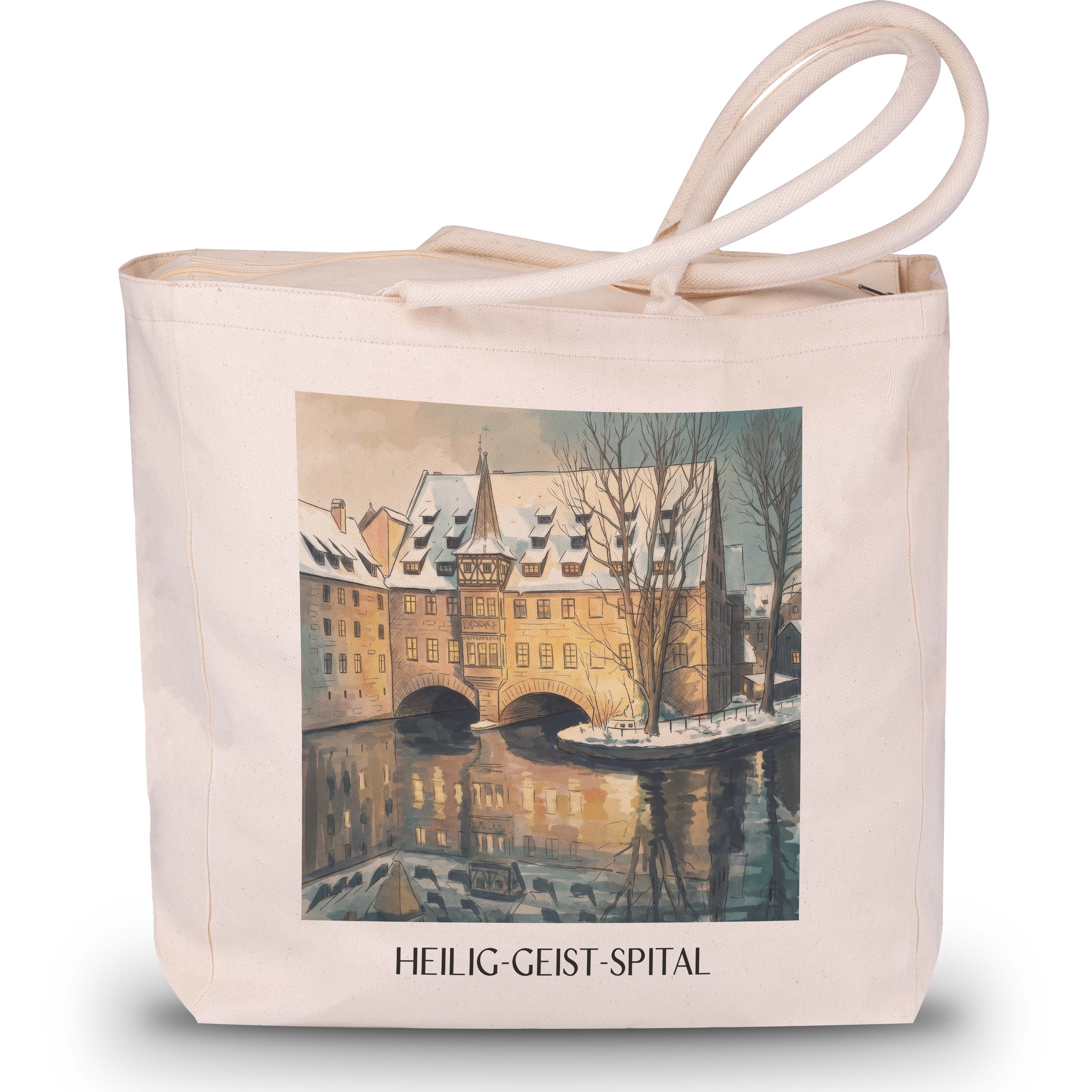 heilig-geist-spital-nürnberg-deutschland-einkaufstasche-aquarell