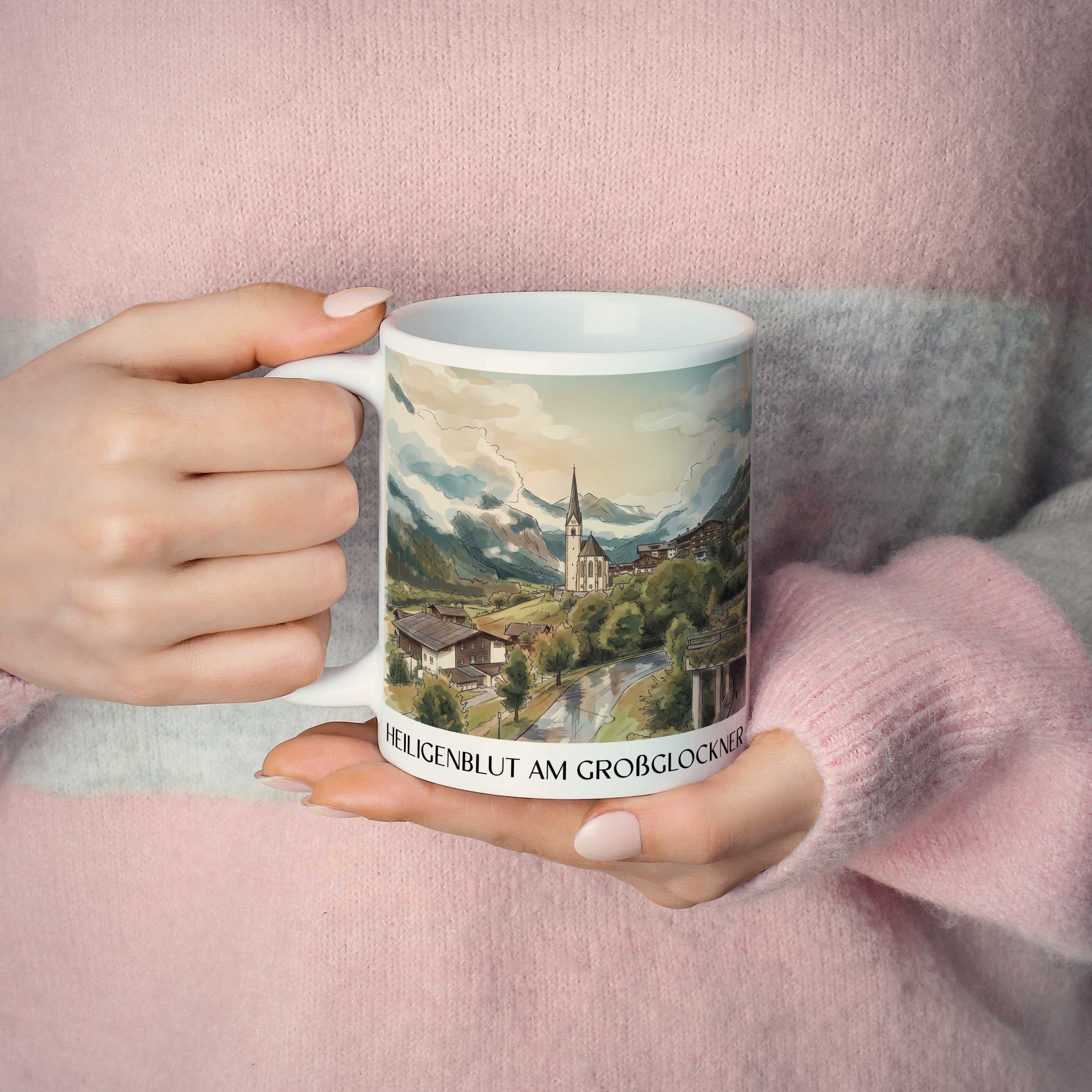 heiligenblut-am-großglockner-kärnten-österreich-kaffeebecher-aquarell