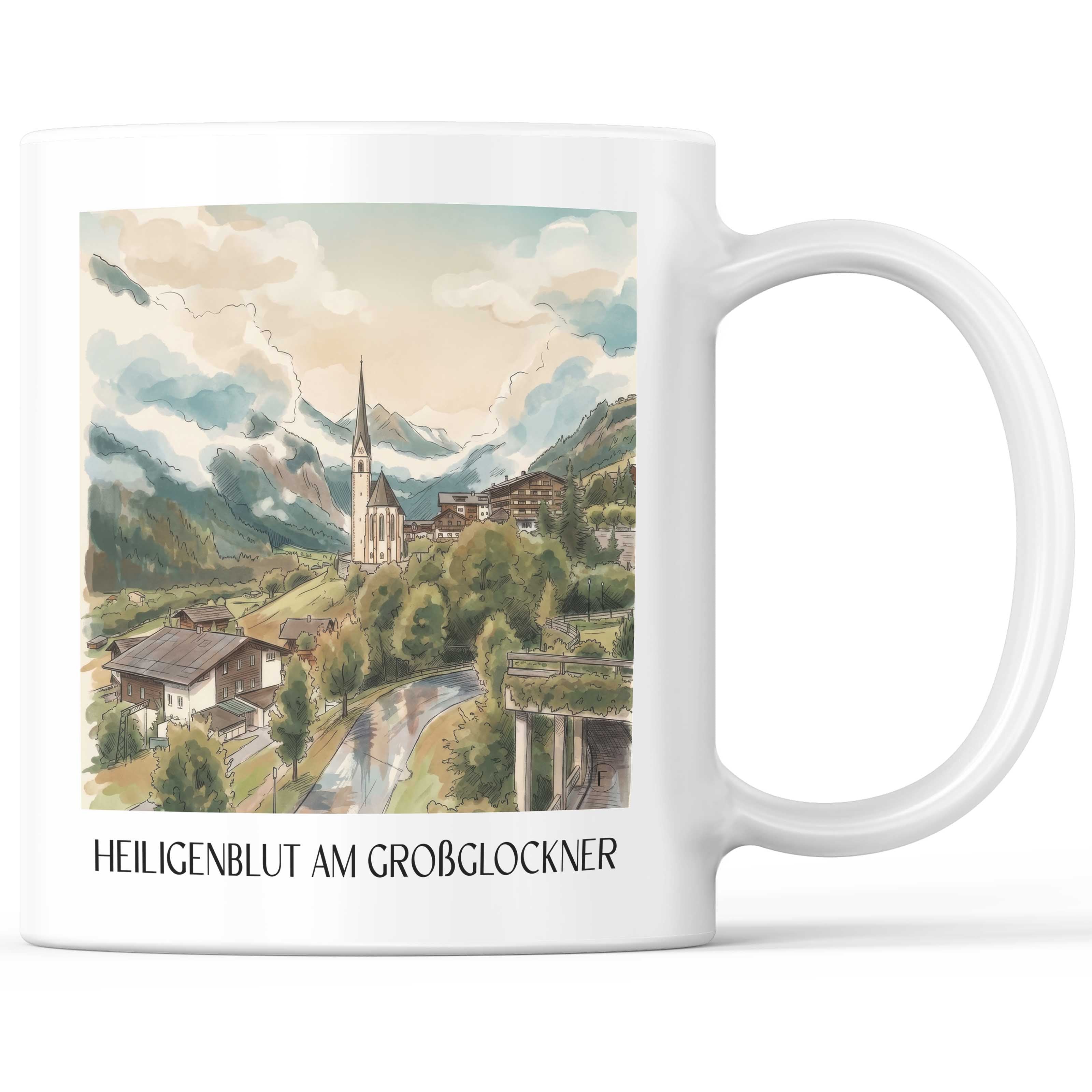 Heiligenblut am Großglockner Kaffeebecher - Kärnten - Österreich Becher - Kaffeetasse im Aquarell Stil - favplace