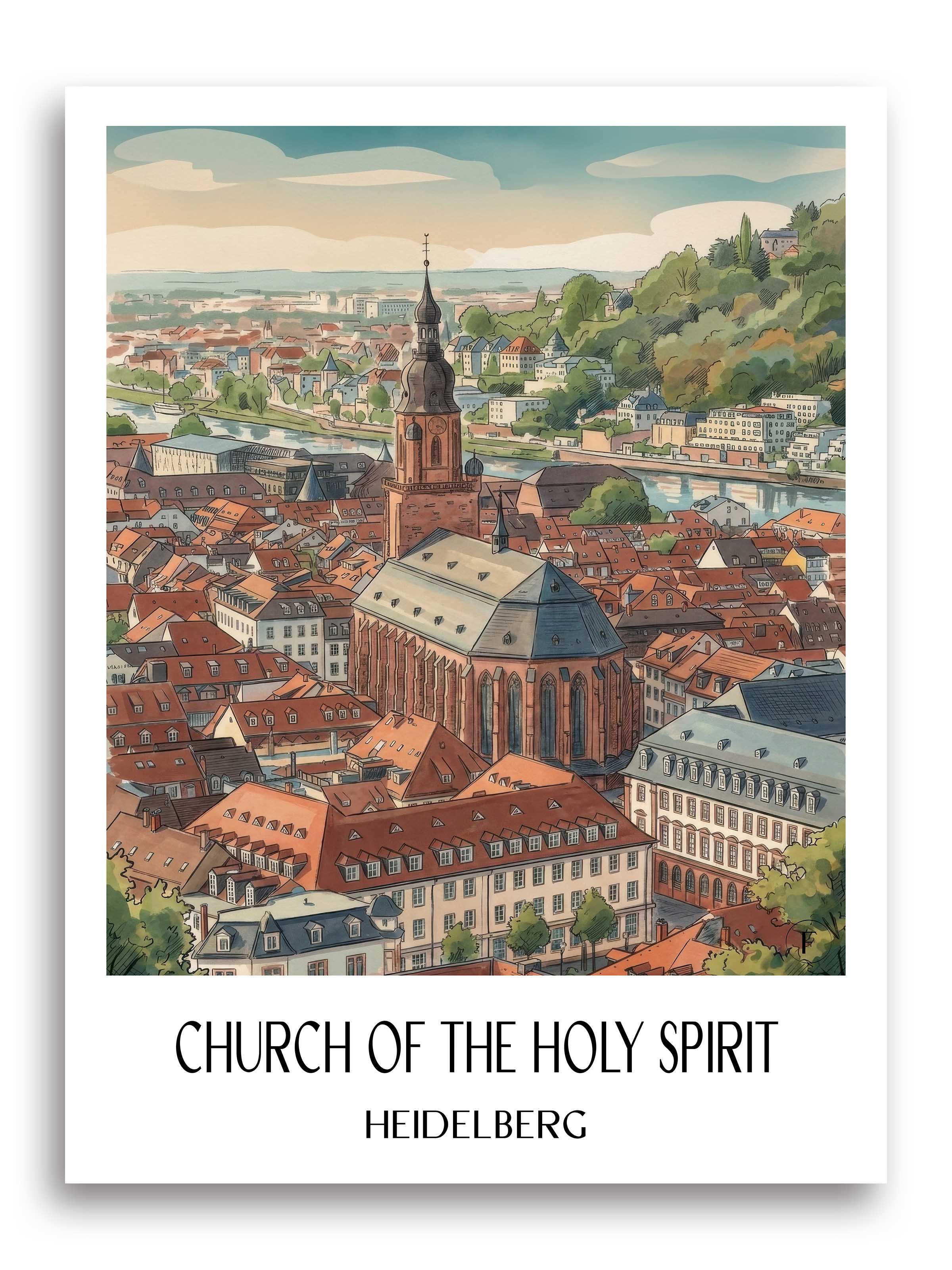 Heiliggeistkirche Poster - Heidelberg - Deutschland Kunstdruck - Aquarell von A4 bis A1 - favplace