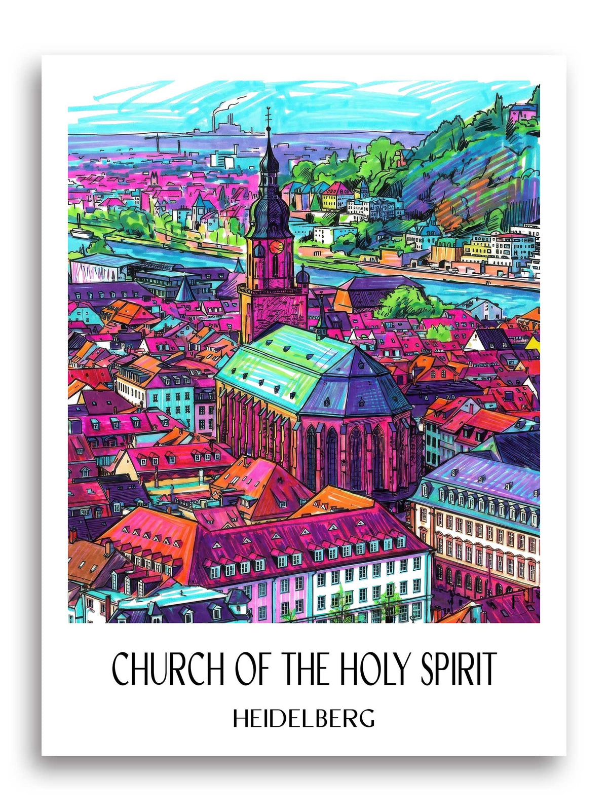 Heiliggeistkirche Poster - Heidelberg - Deutschland Kunstdruck - Tag Graffiti von A4 bis A1 - favplace