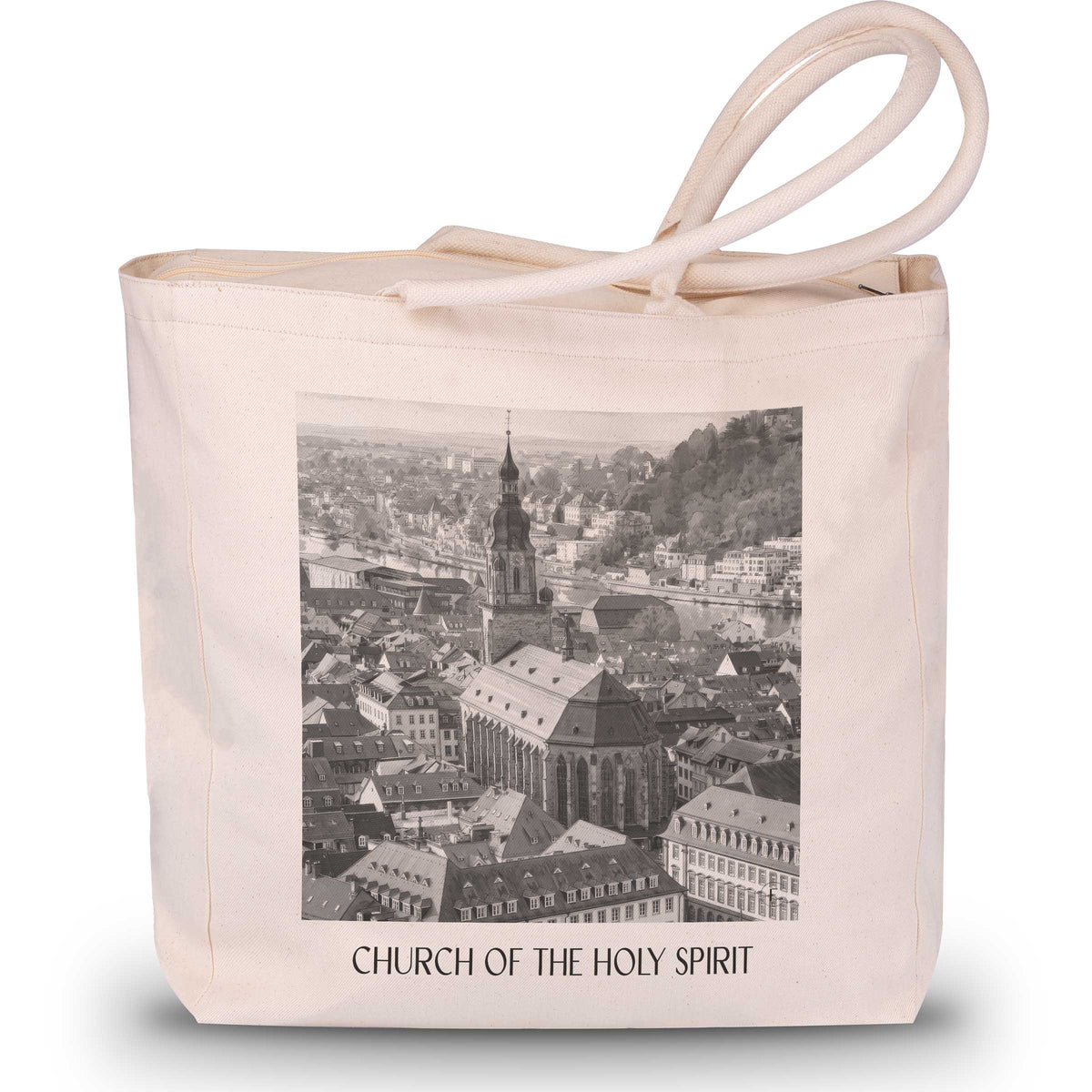 Heiliggeistkirche Shopping Tasche - Heidelberg - Deutschland Tote Bag - Einkaufstasche im Aquarell Schwarz-Weiß Stil - favplace