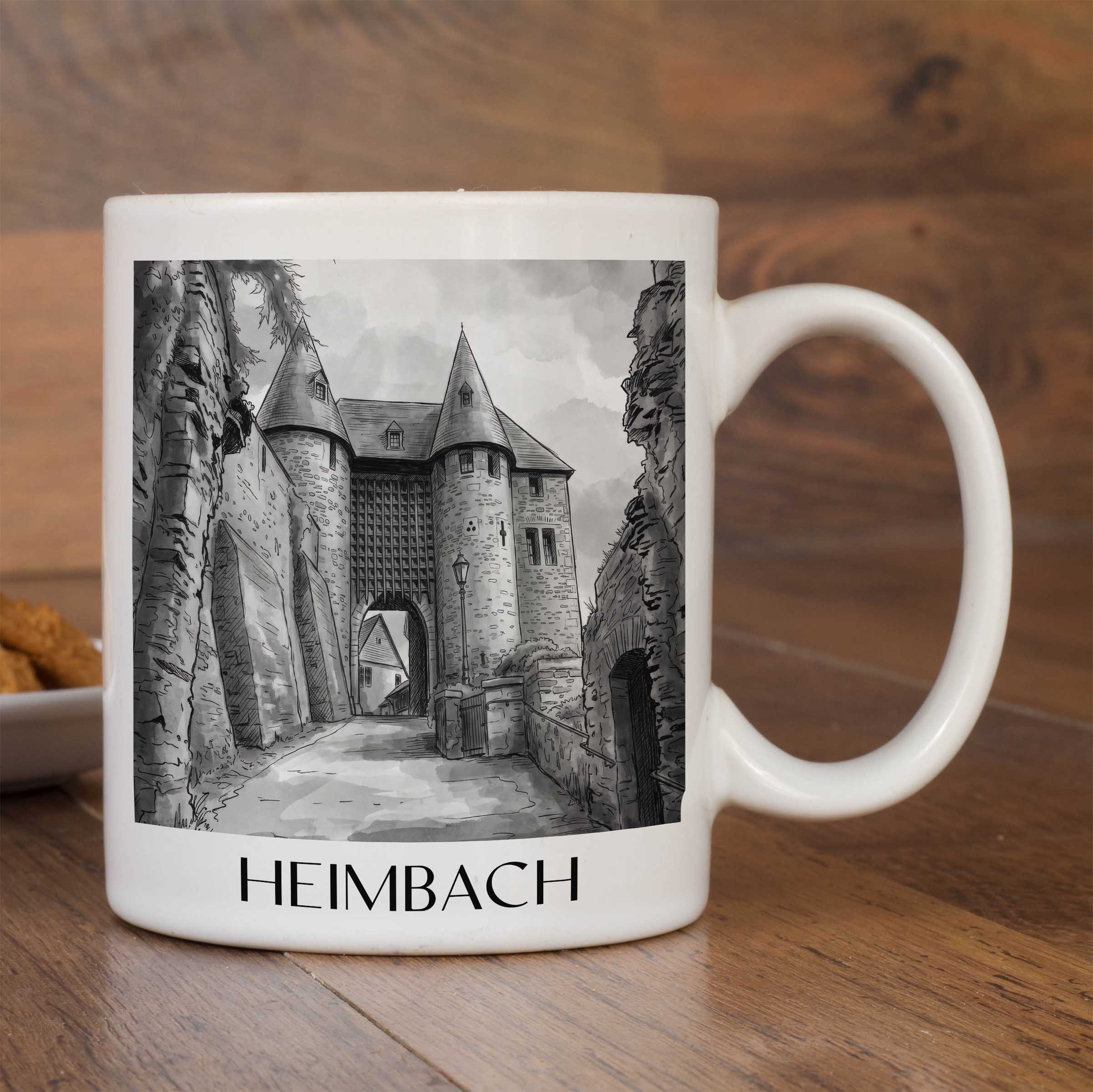 heimbach-eifel-deutschland-kaffeebecher-aquarell-schwarz-weiss