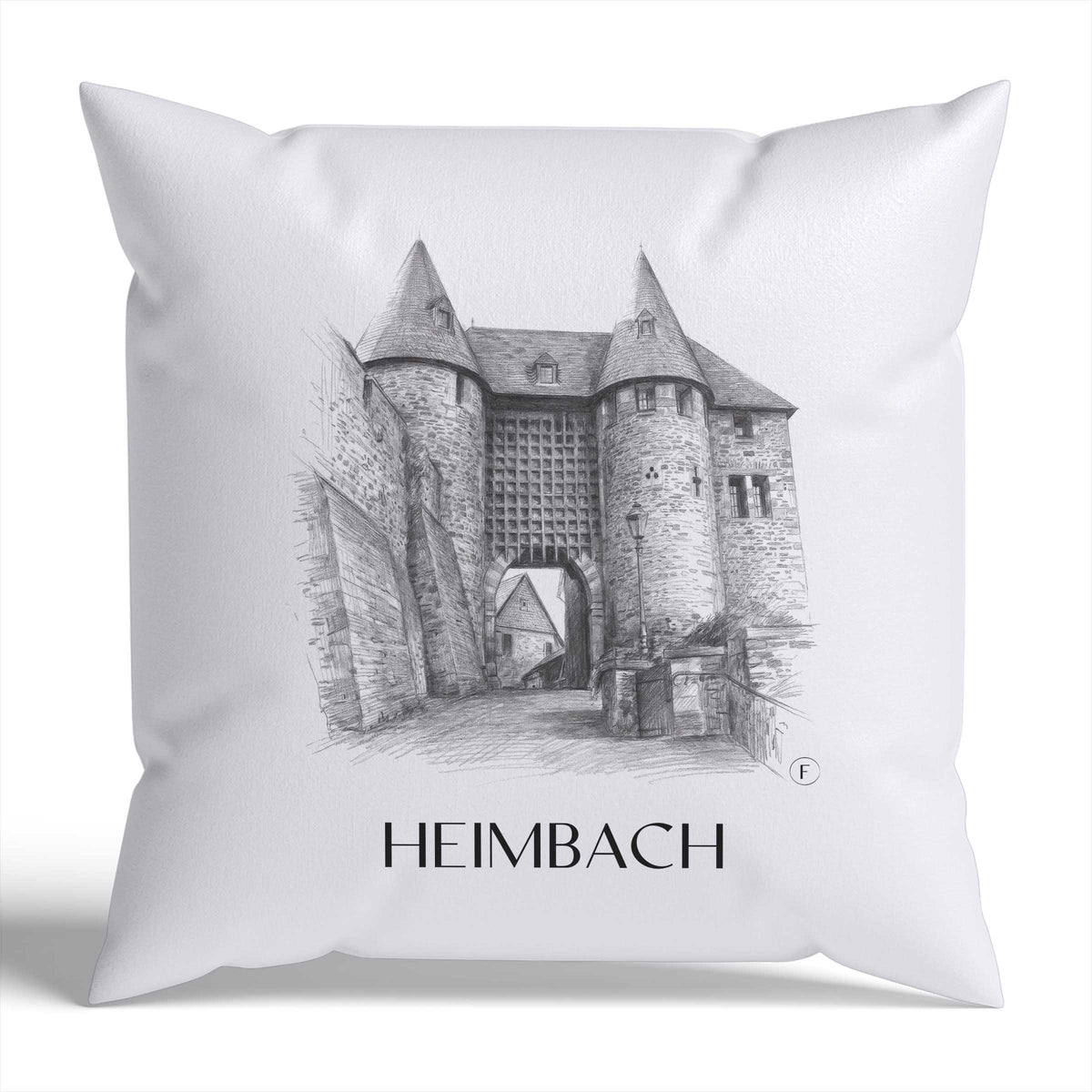Heimbach Kissenhülle - Zierkissen Bezug - Eifel - Deutschland Kissen bzw. Kissenbezug im Zeichnung Stil - favplace