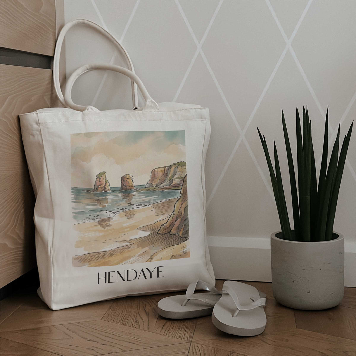 hendaye-pays-basque-frankreich-einkaufstasche-aquarell