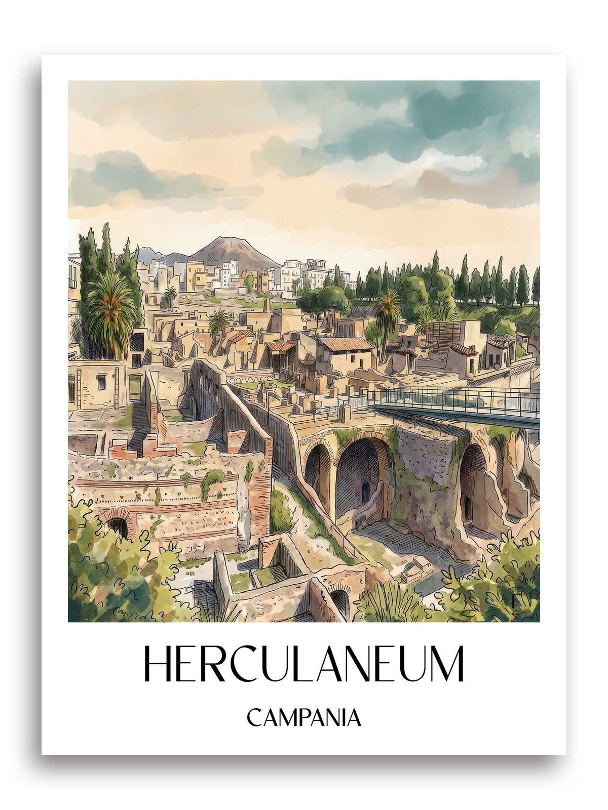 Herculaneum Poster - Kampanien - Italien Kunstdruck - Aquarell von A4 bis A1 - favplace