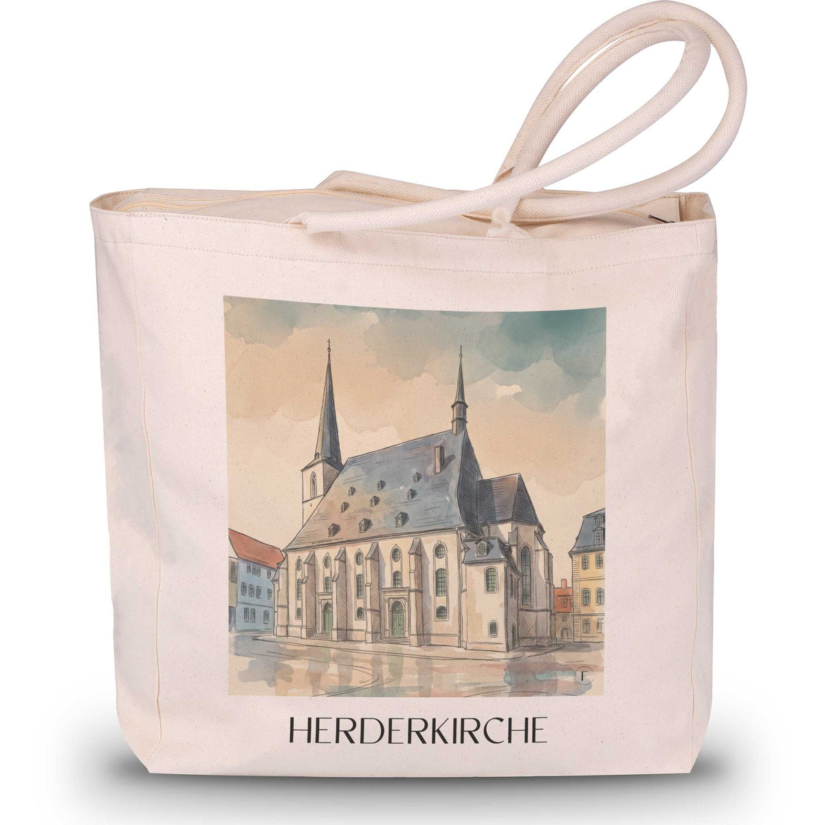 herderkirche-weimar-deutschland-einkaufstasche-aquarell