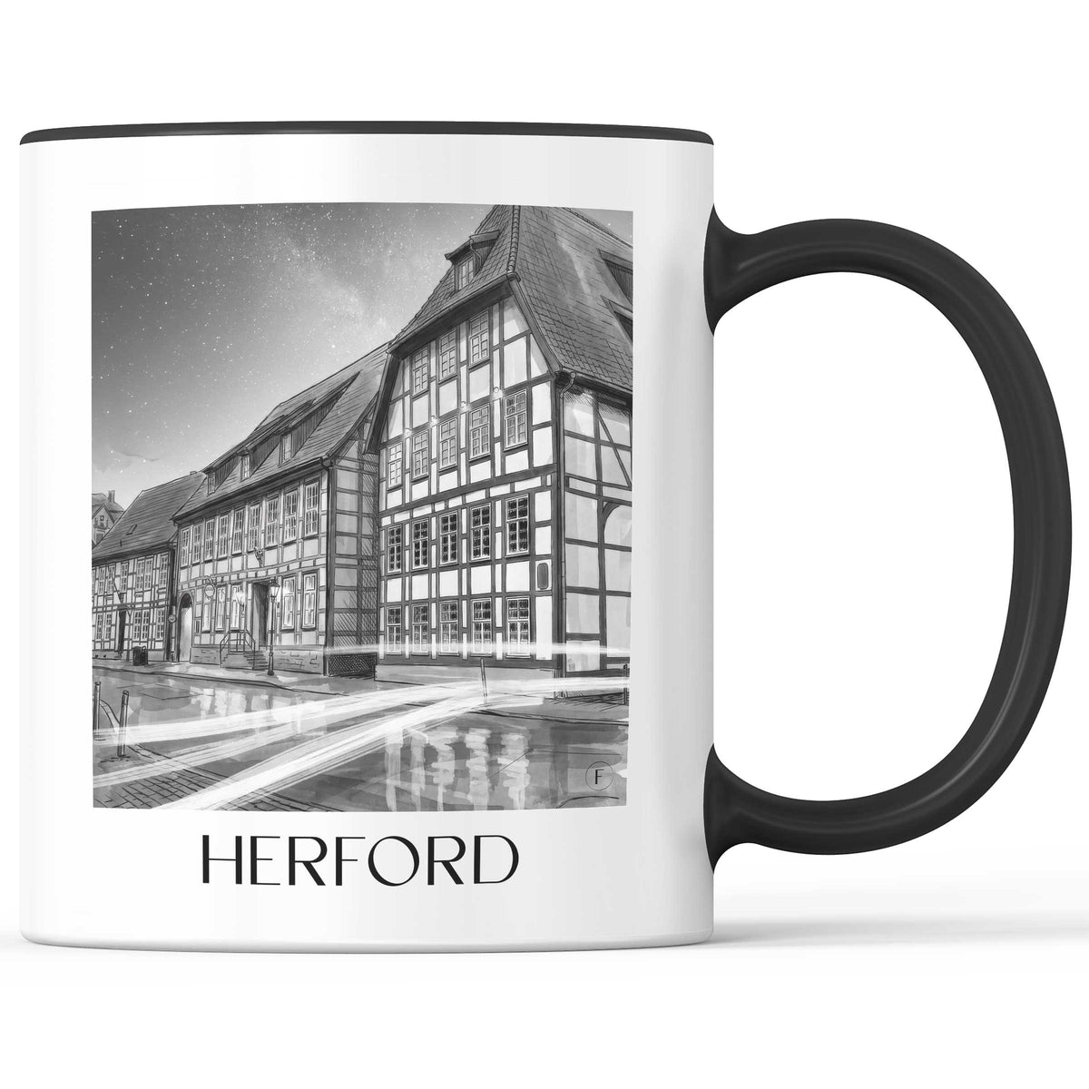 Herford Kaffeebecher - Ostwestfalen - Deutschland Becher - Kaffeetasse im Aquarell Schwarz-Weiß Stil - favplace