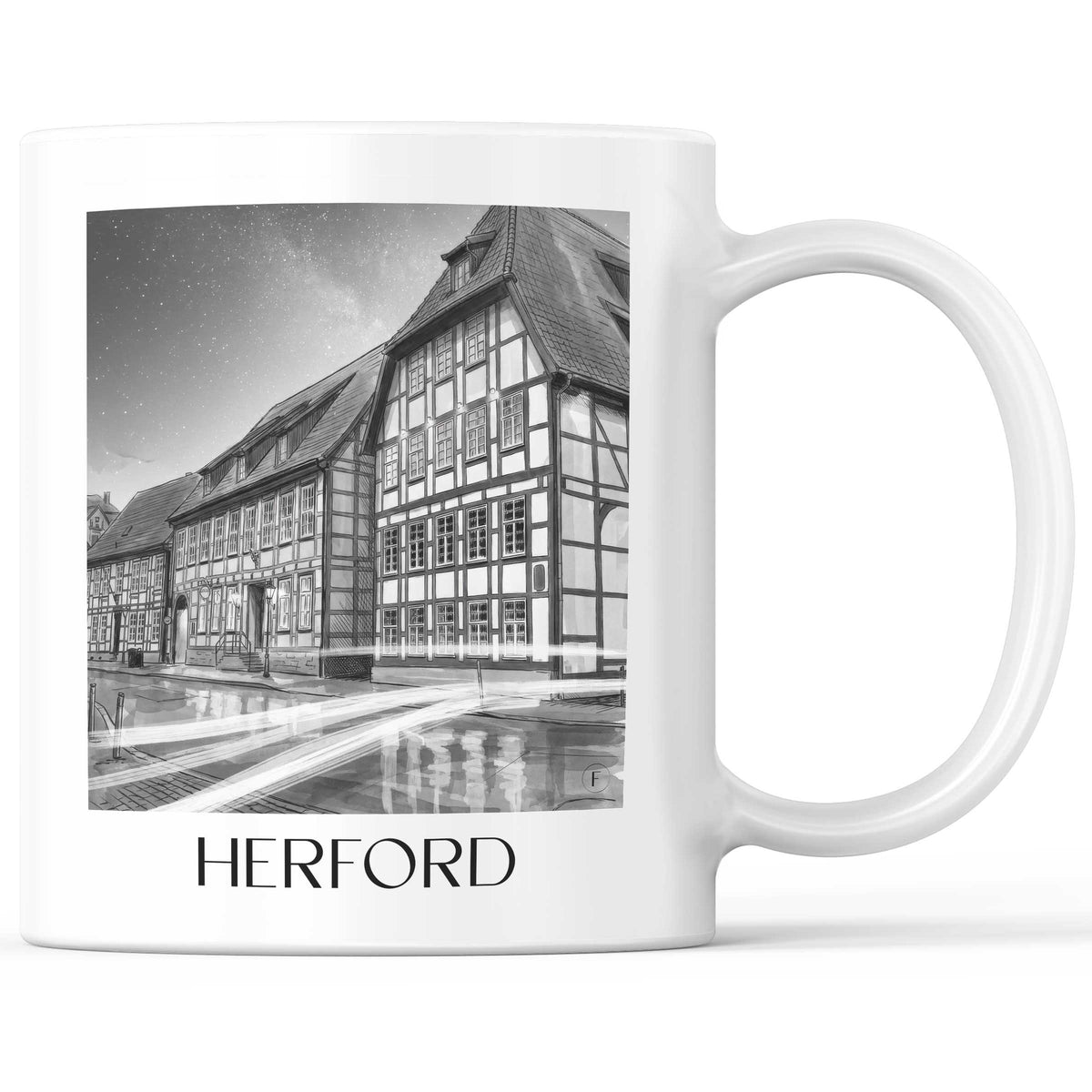Herford Kaffeebecher - Ostwestfalen - Deutschland Becher - Kaffeetasse im Aquarell Schwarz-Weiß Stil - favplace