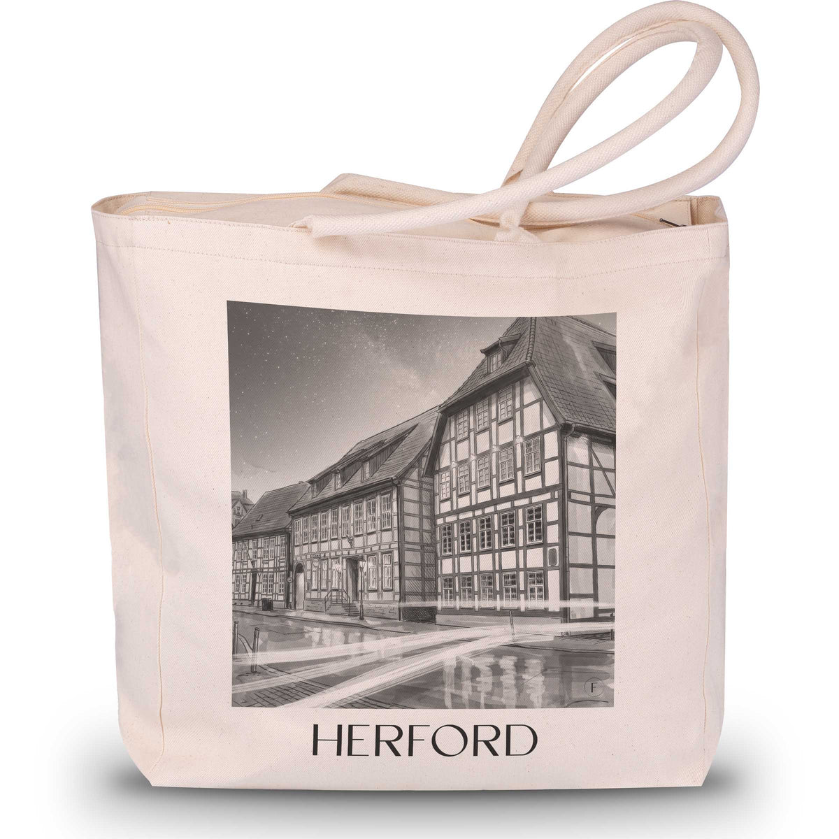 Herford Shopping Tasche - Ostwestfalen - Deutschland Tote Bag - Einkaufstasche im Aquarell Schwarz-Weiß Stil - favplace