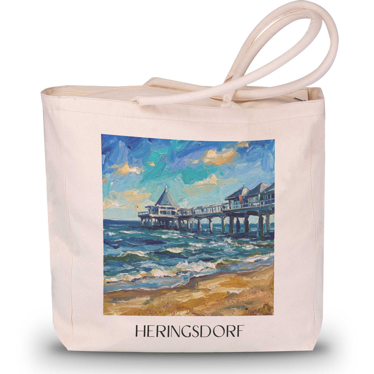 Heringsdorf Shopping Tasche - Usedom - Deutschland Tote Bag - Einkaufstasche im Ölgemälde Stil - favplace