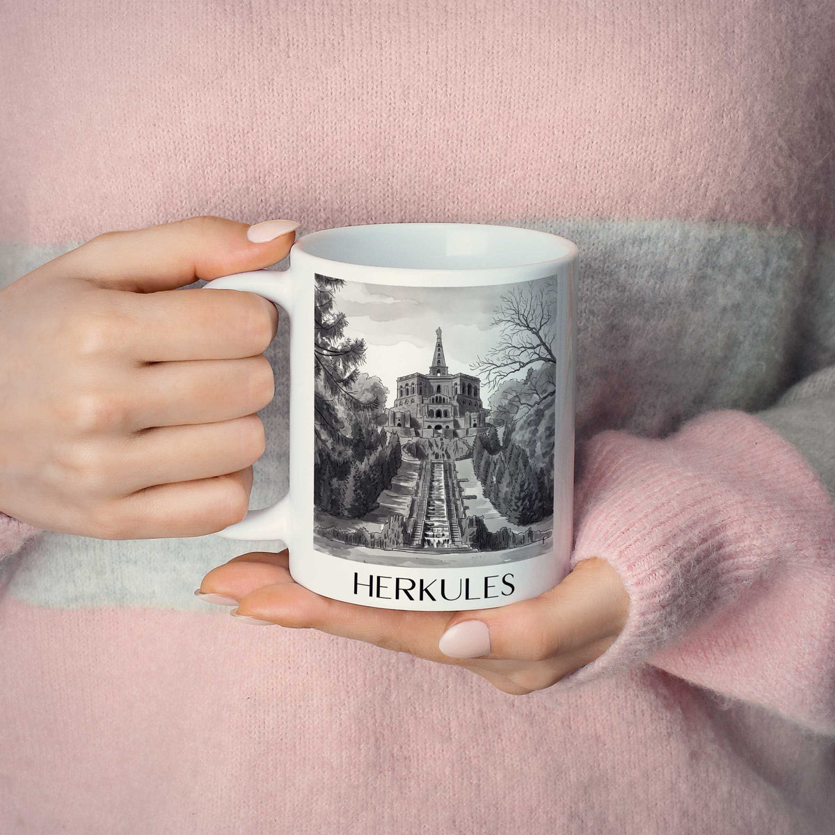 herkules-kassel-deutschland-kaffeebecher-aquarell-schwarz-weiss