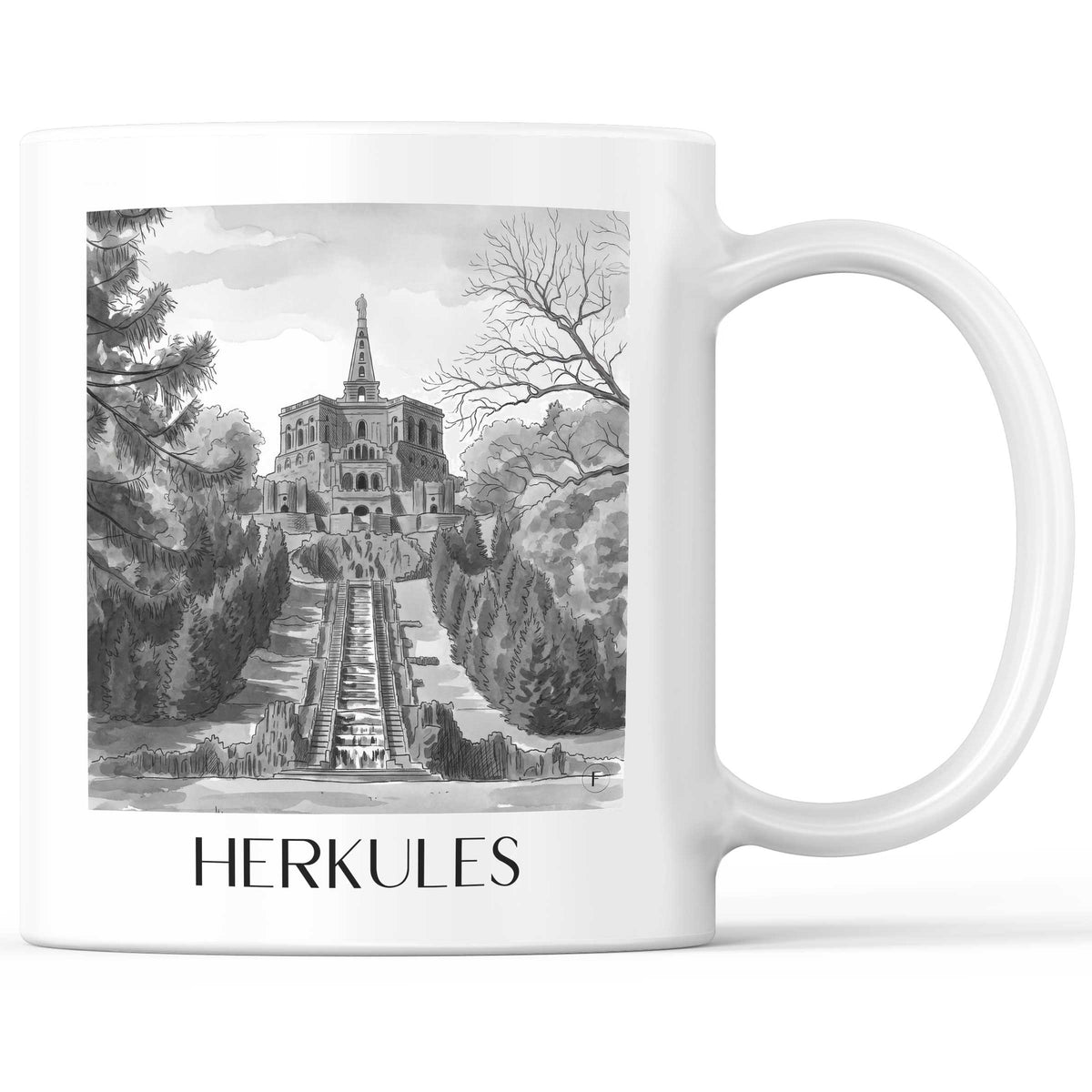 herkules-kassel-deutschland-kaffeebecher-aquarell-schwarz-weiss
