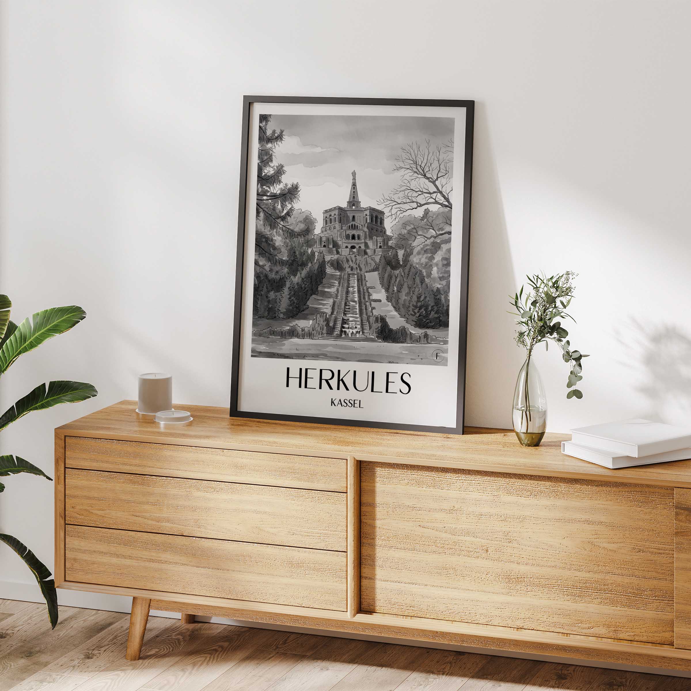 herkules-kassel-deutschland-poster-aquarell-schwarz-weiss
