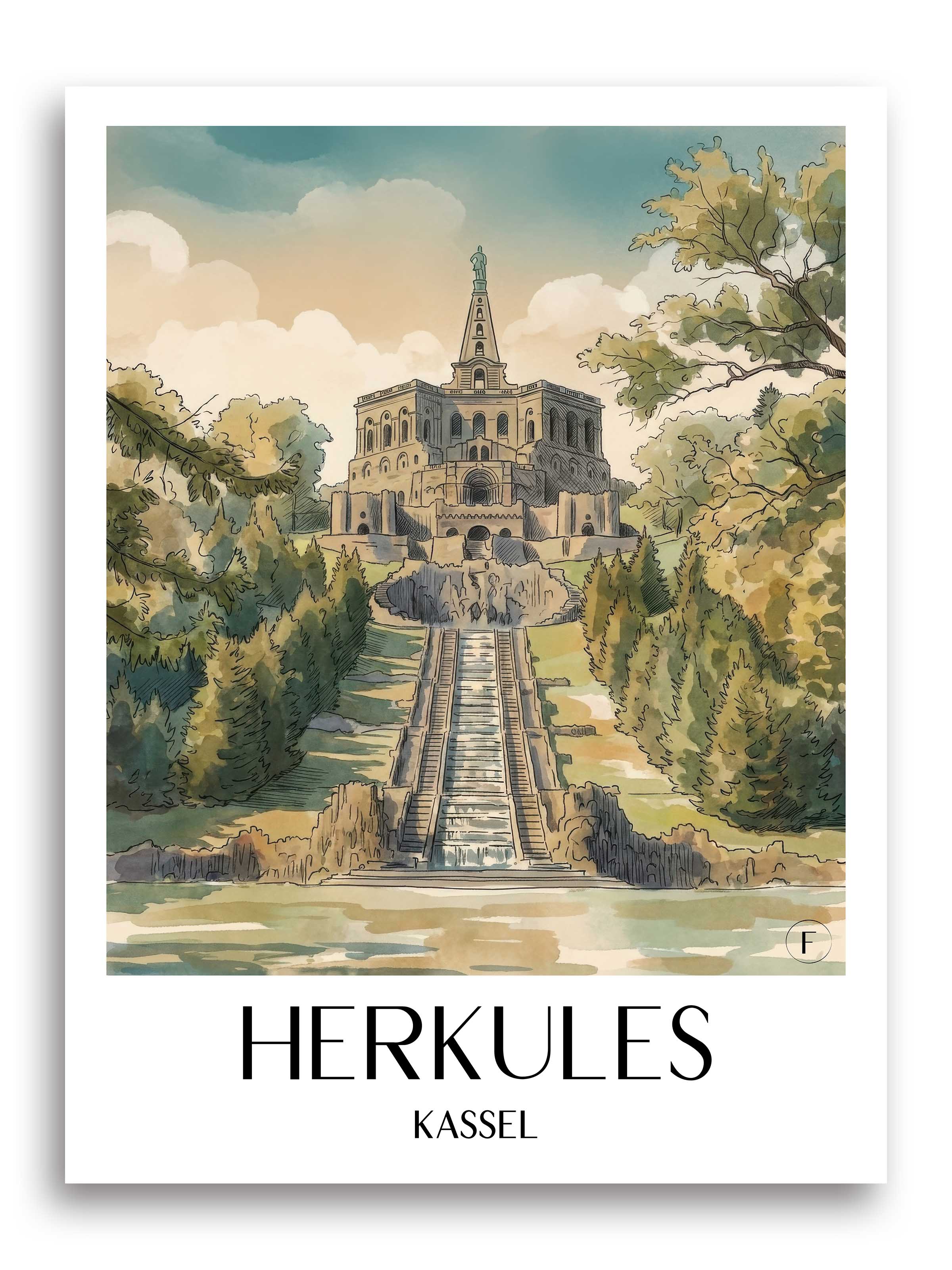 herkules-kassel-deutschland-poster-aquarell