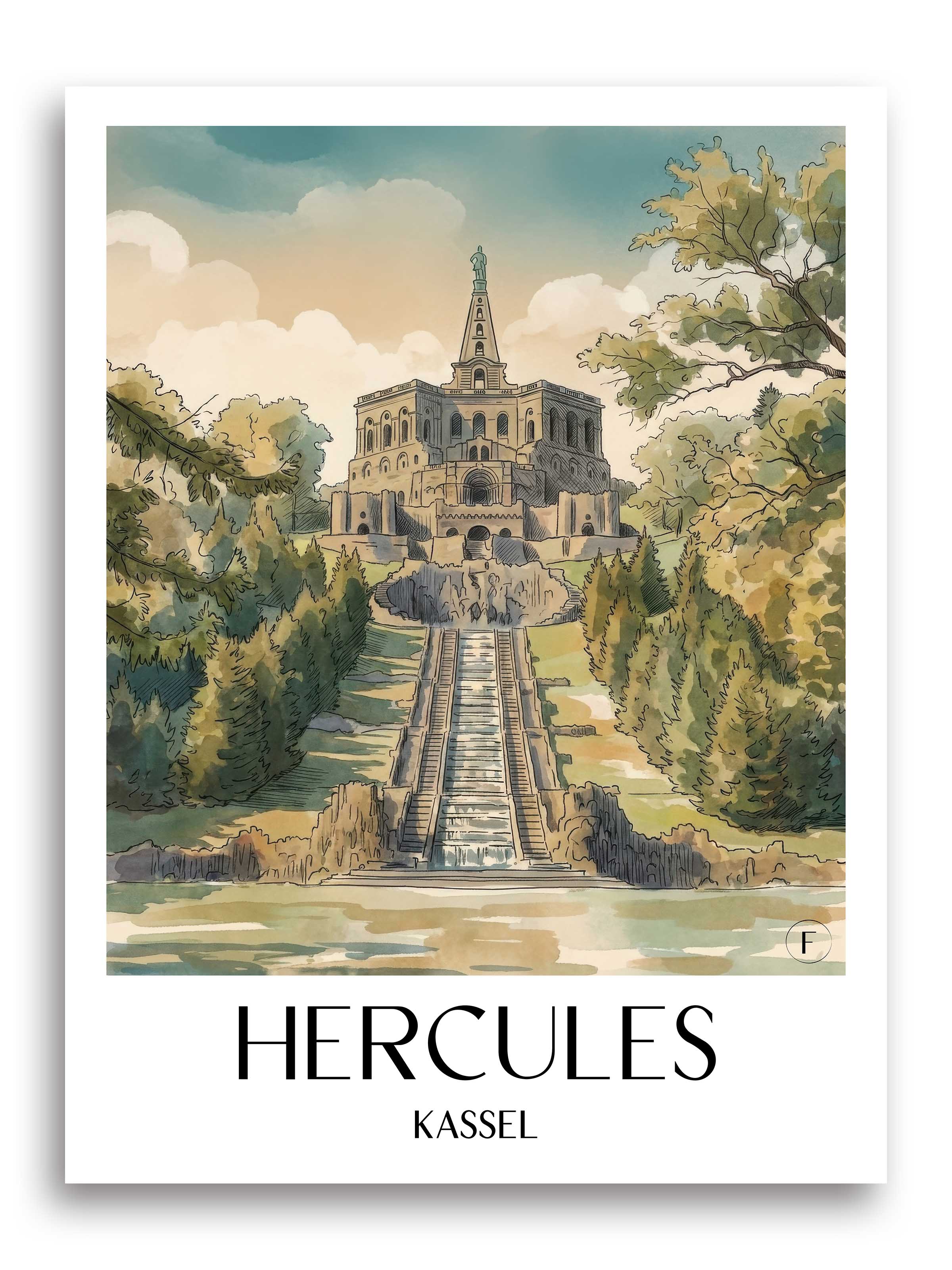 Herkules Poster - Kassel - Deutschland Kunstdruck - Aquarell von A4 bis A1 - favplace