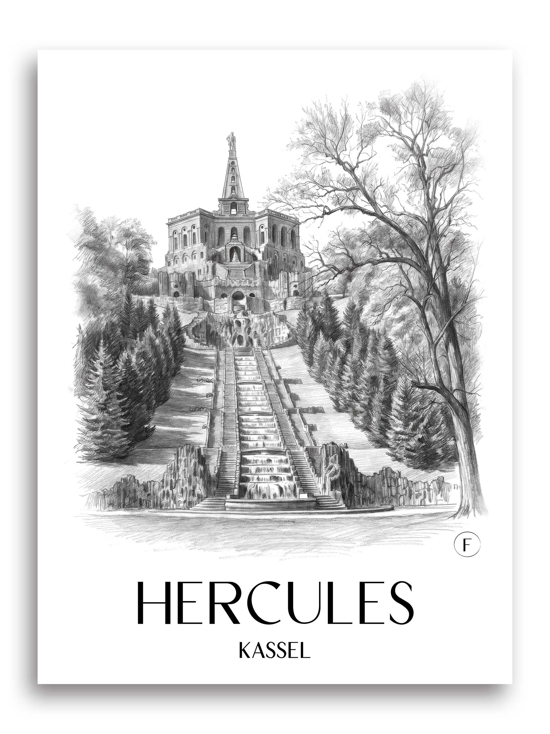Herkules Poster - Kassel - Deutschland Kunstdruck - Zeichnung von A4 bis A1