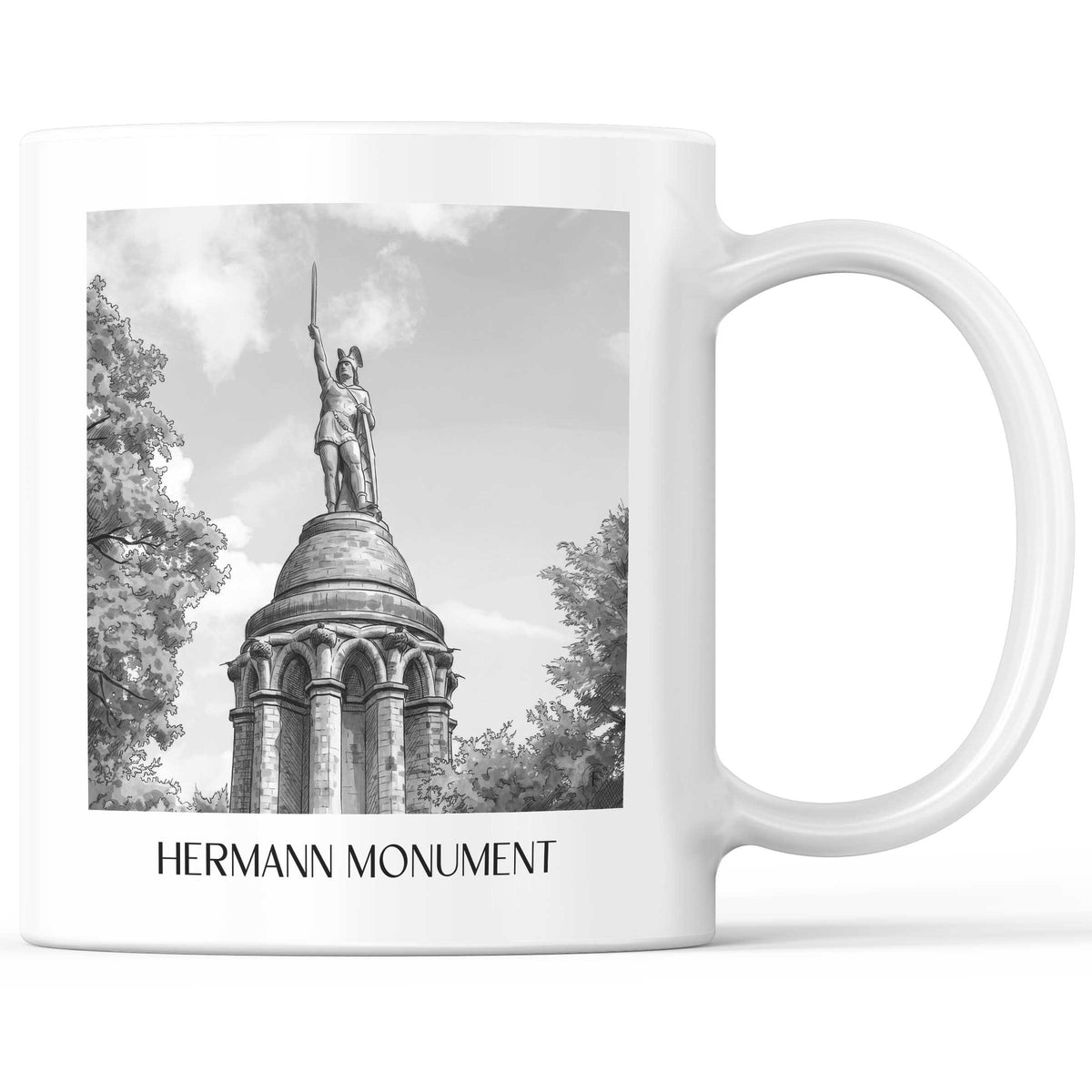 Hermannsdenkmal Kaffeebecher - Detmold - Deutschland Becher - Kaffeetasse im Aquarell Schwarz-Weiß Stil - favplace