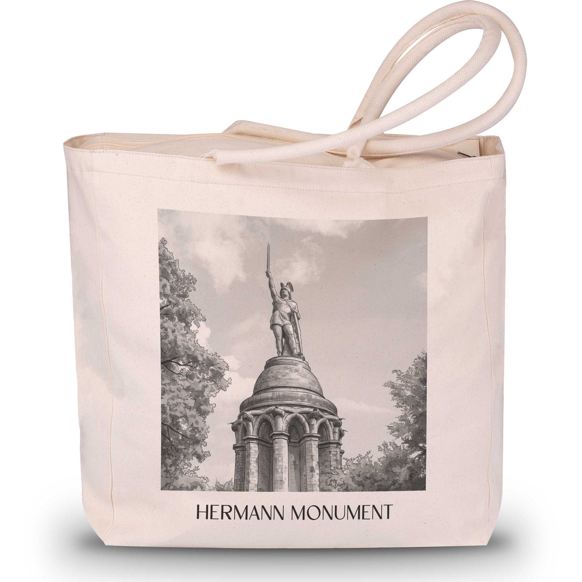 Hermannsdenkmal Shopping Tasche - Detmold - Deutschland Tote Bag - Einkaufstasche im Aquarell Schwarz-Weiß Stil - favplace