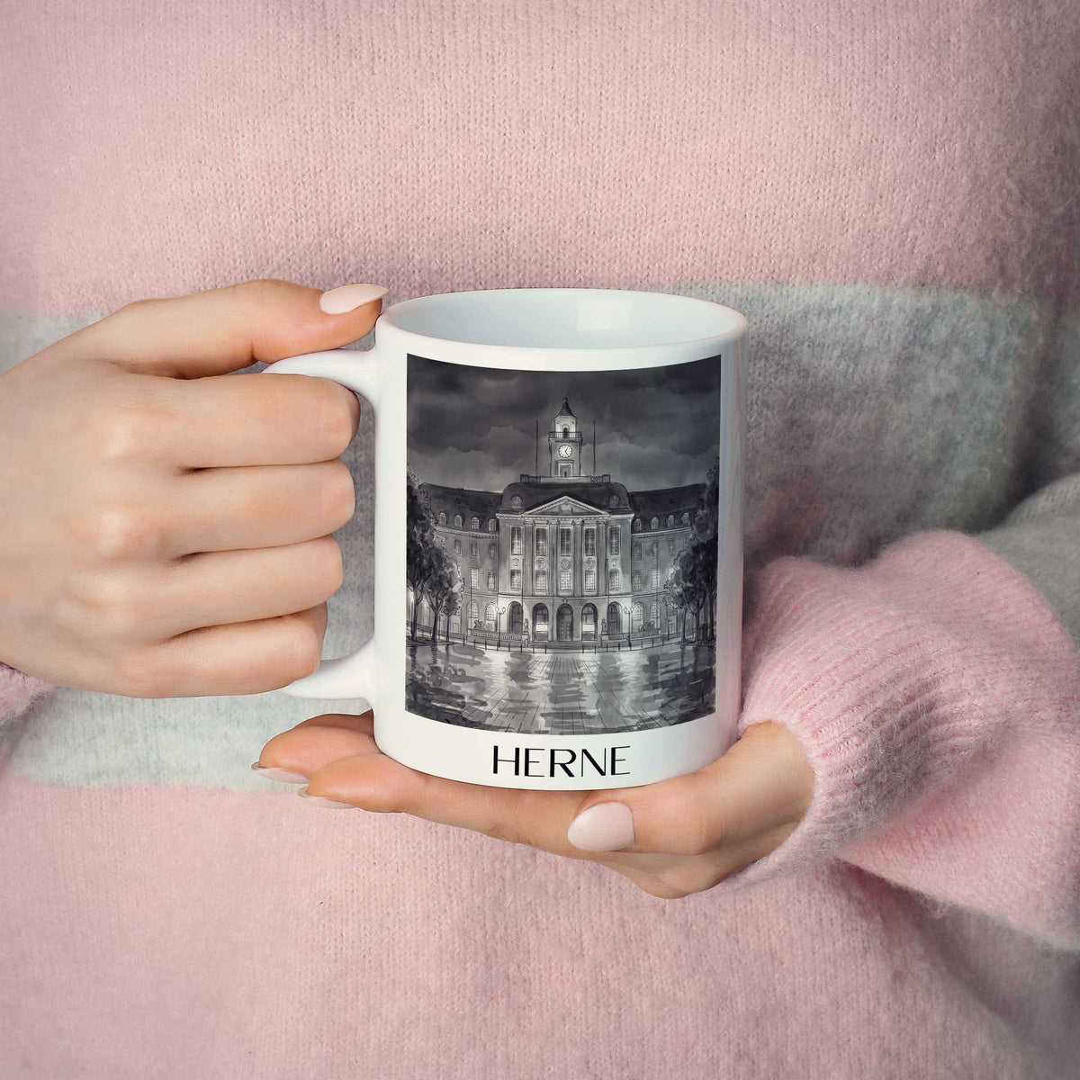 herne-ruhrgebiet-deutschland-kaffeebecher-aquarell-schwarz-weiss