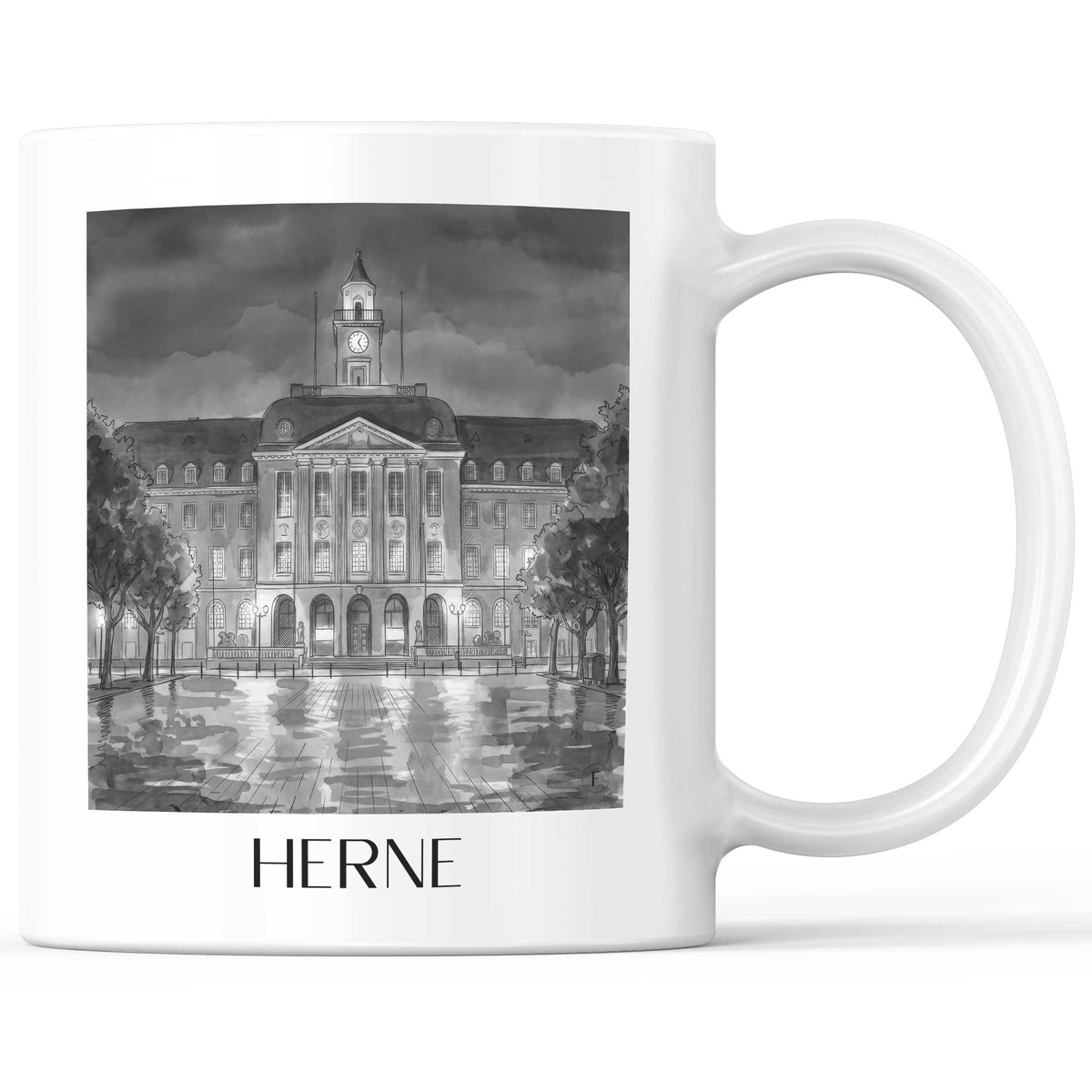 Herne Kaffeebecher - Ruhrgebiet - Deutschland Becher - Kaffeetasse im Aquarell Schwarz-Weiß Stil - favplace