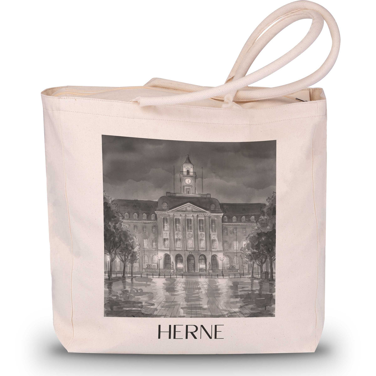 Herne Shopping Tasche - Ruhrgebiet - Deutschland Tote Bag - Einkaufstasche im Aquarell Schwarz-Weiß Stil - favplace