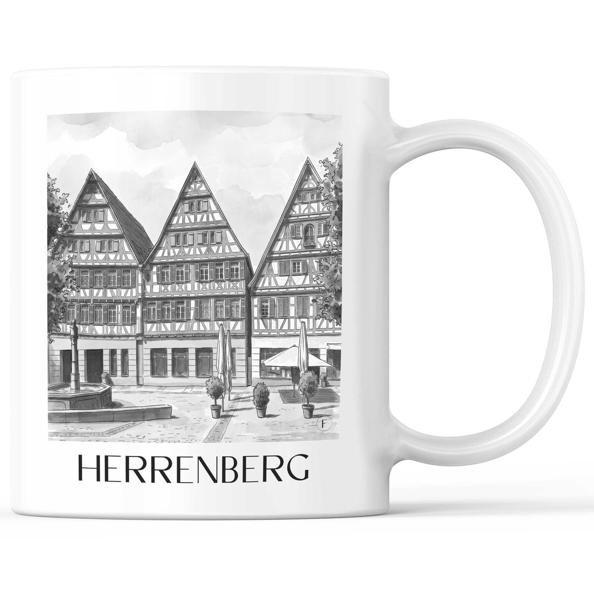 Herrenberg - Deutschland Becher - Kaffeetasse im Aquarell Schwarz-Weiß Stil - favplace