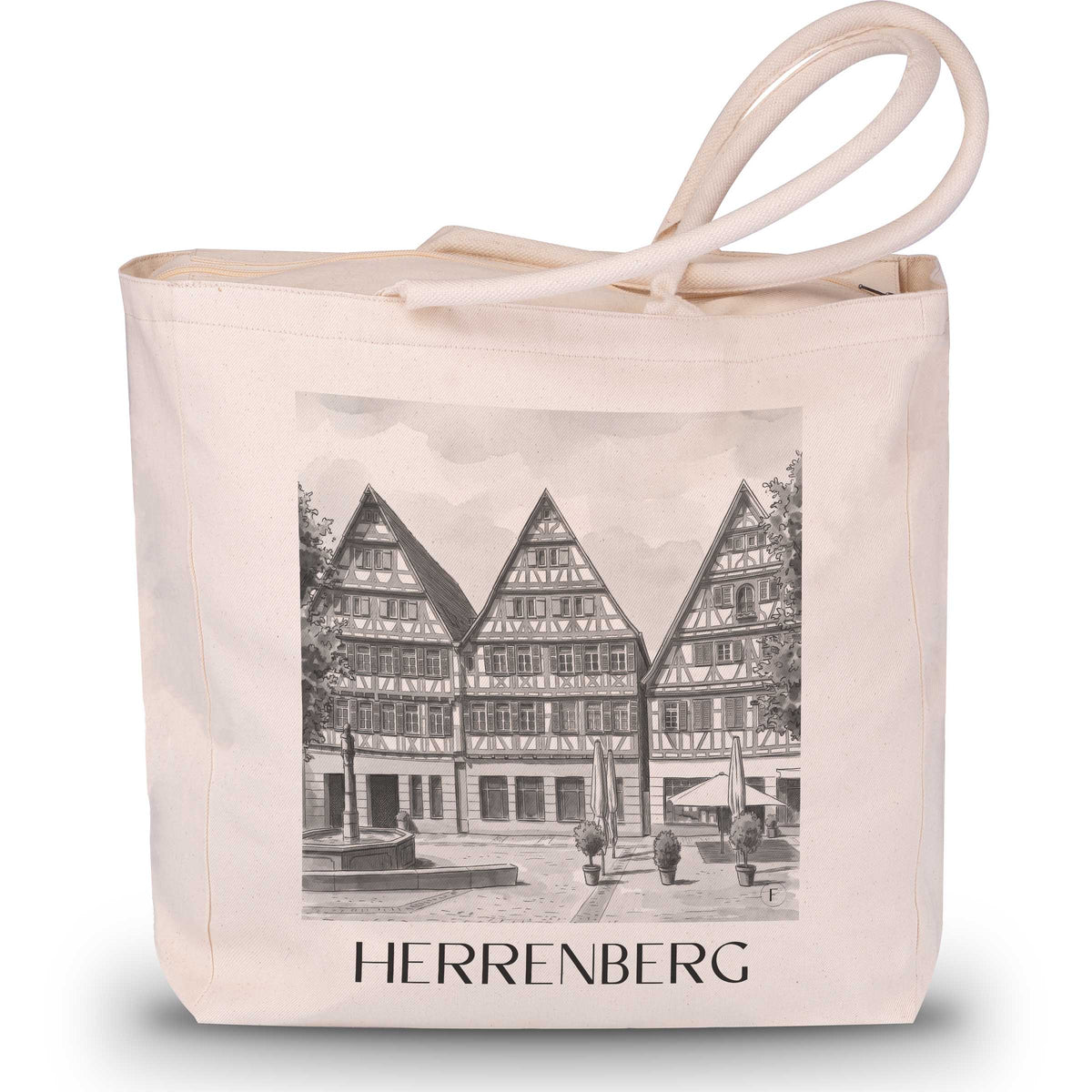 Herrenberg - Deutschland Tote Bag - Einkaufstasche im Aquarell Schwarz-Weiß Stil - favplace