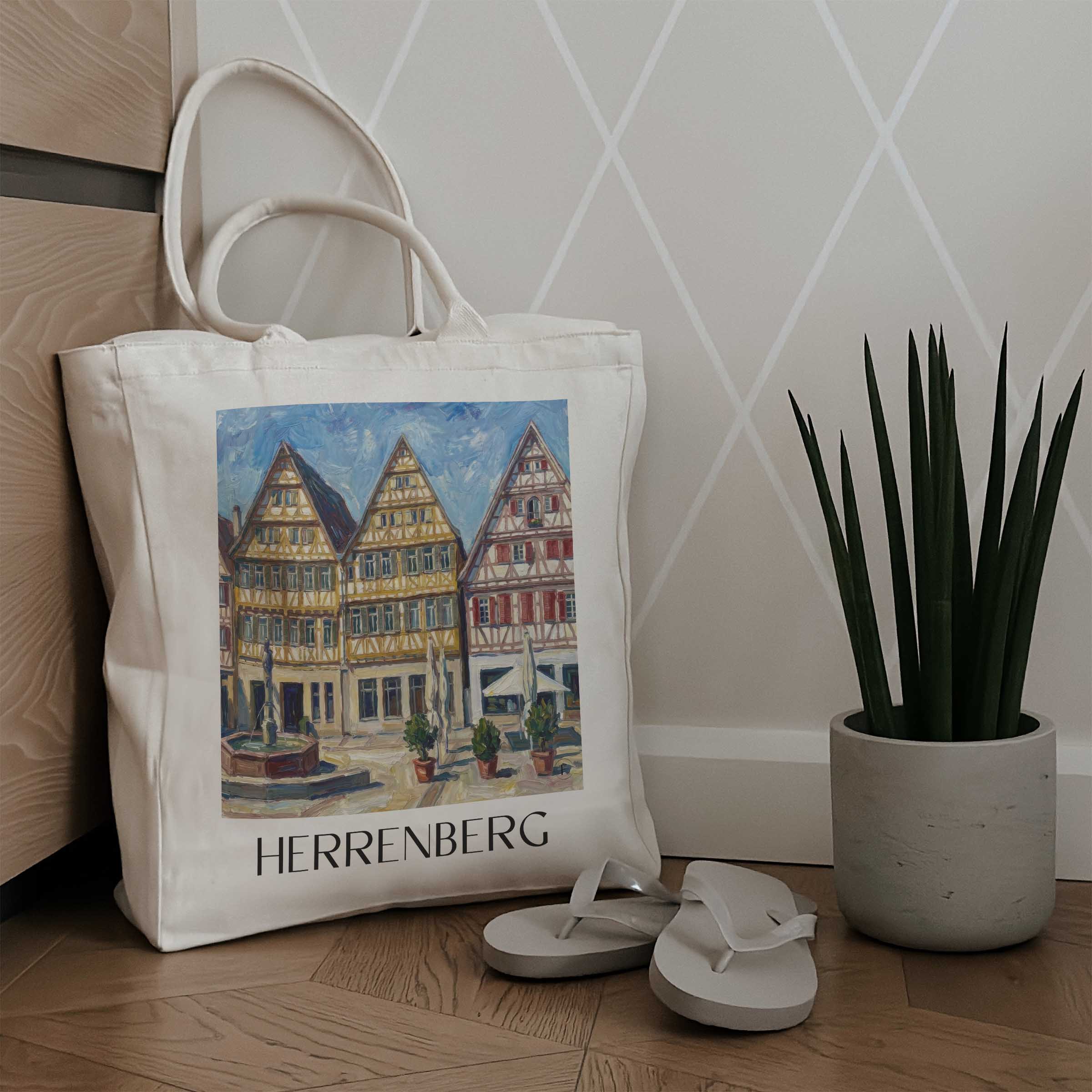 herrenberg-deutschland-einkaufstasche-oil-painting-oelgemaelde