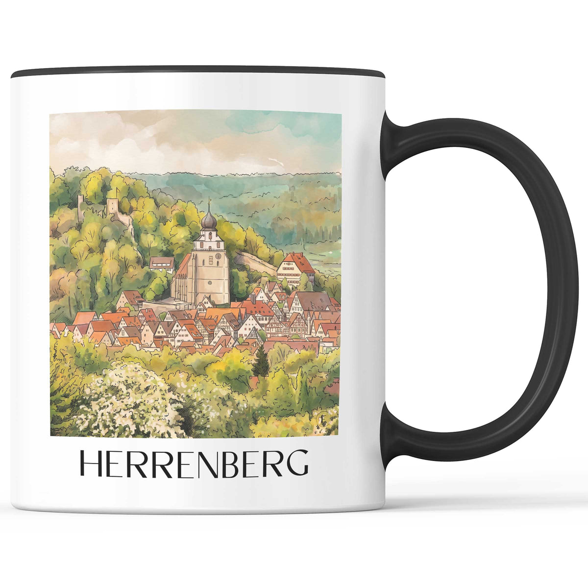 herrenberg-schönbuch-deutschland-kaffeebecher-aquarell