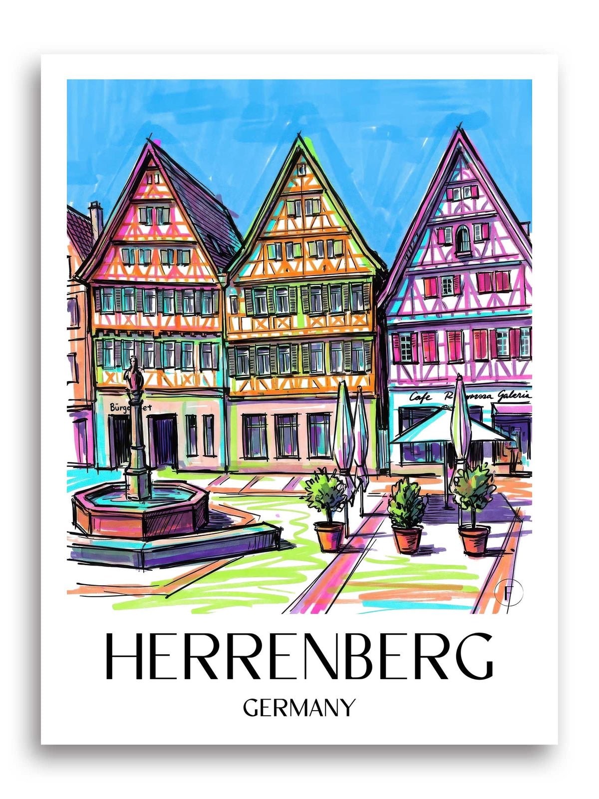 Herrenberg Poster - - Deutschland Kunstdruck - Tag Graffiti von A4 bis A1 - favplace