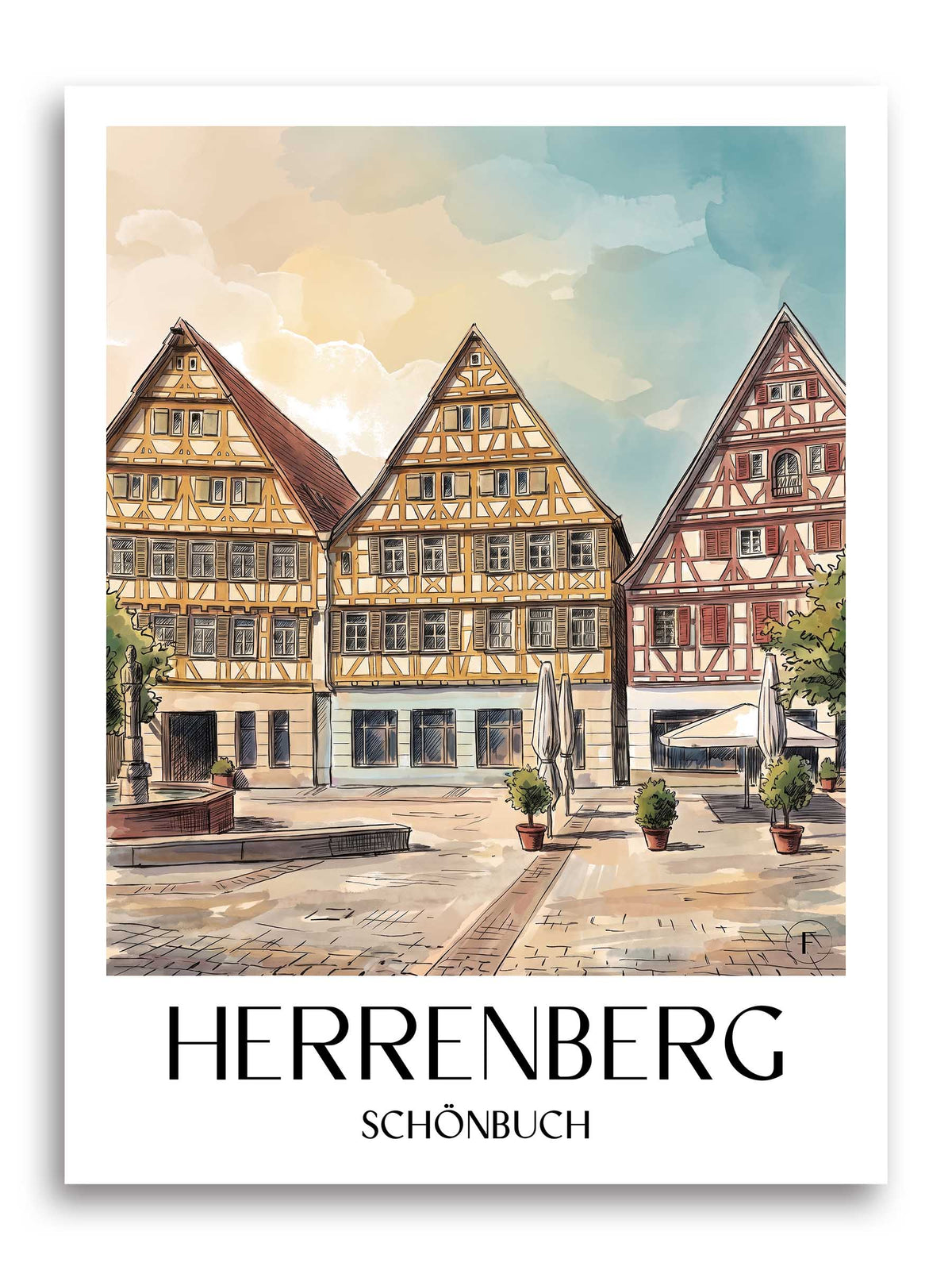 herrenberg-schönbuch-deutschland-poster-aquarell