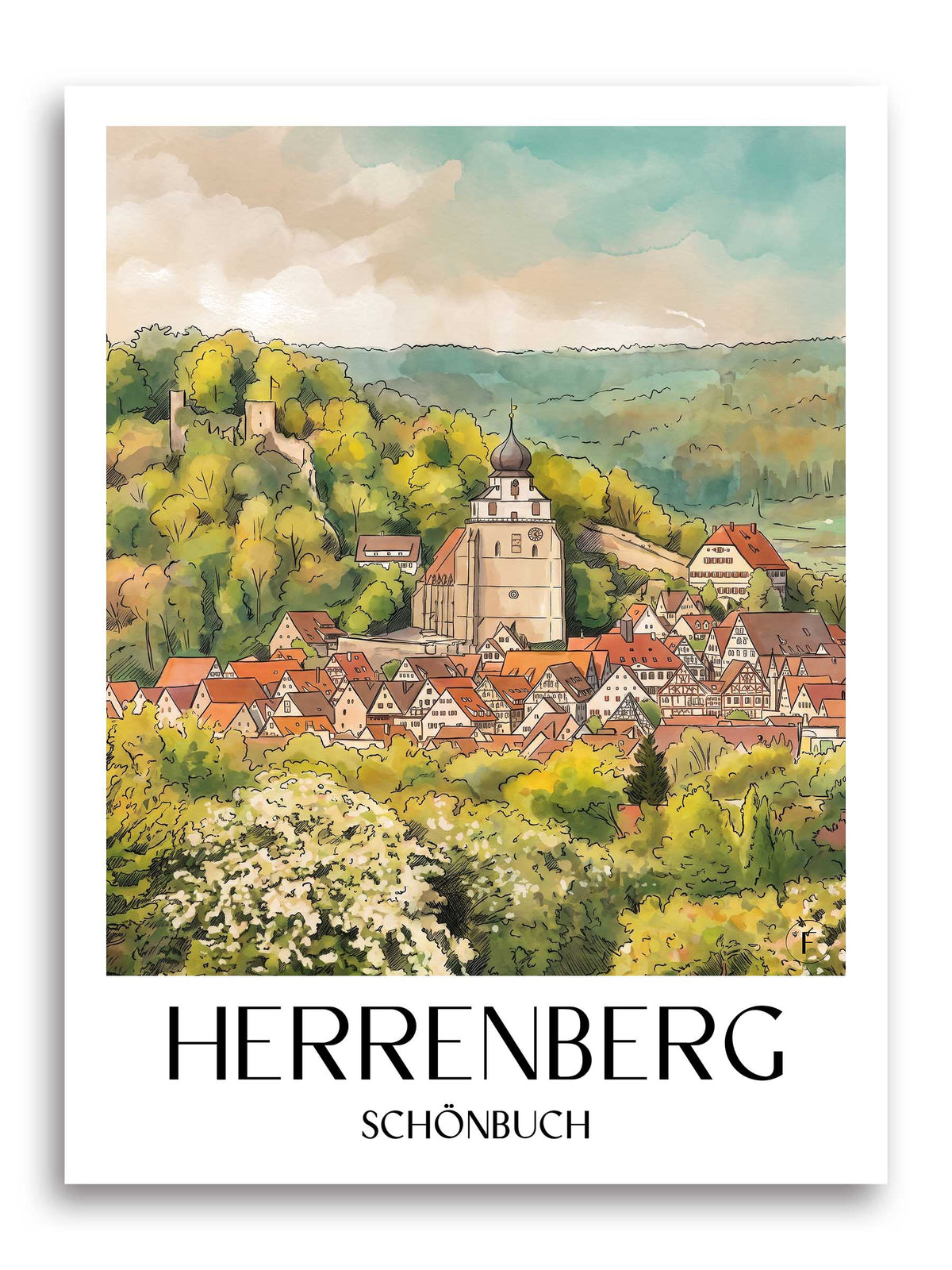 herrenberg-schönbuch-deutschland-poster-aquarell