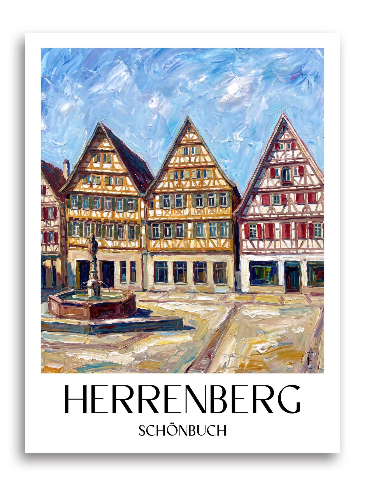 Herrenberg Poster - Schönbuch - Deutschland Kunstdruck - Ölgemälde von A4 bis A1
