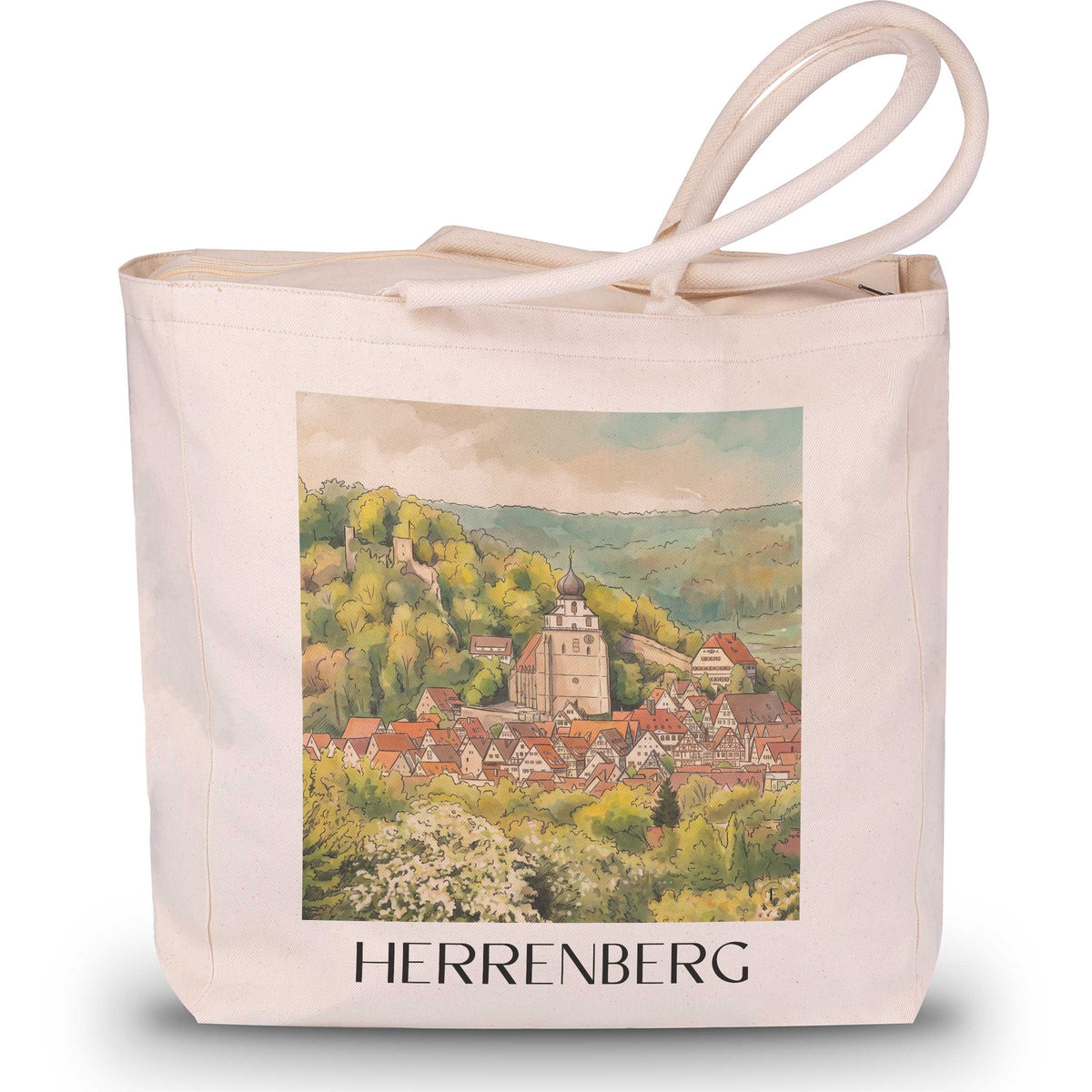 Herrenberg Shopping Tasche - Schönbuch - Deutschland Tote Bag - Einkaufstasche im Aquarell Stil